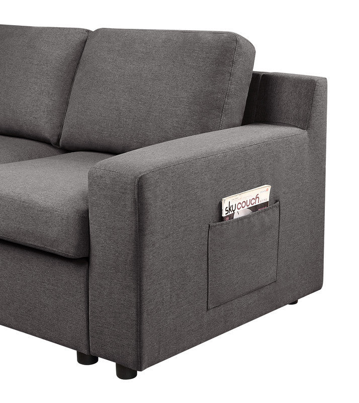 Waylon Gray Linen 4-Seater Sectional Sofa Chaise with Pocket