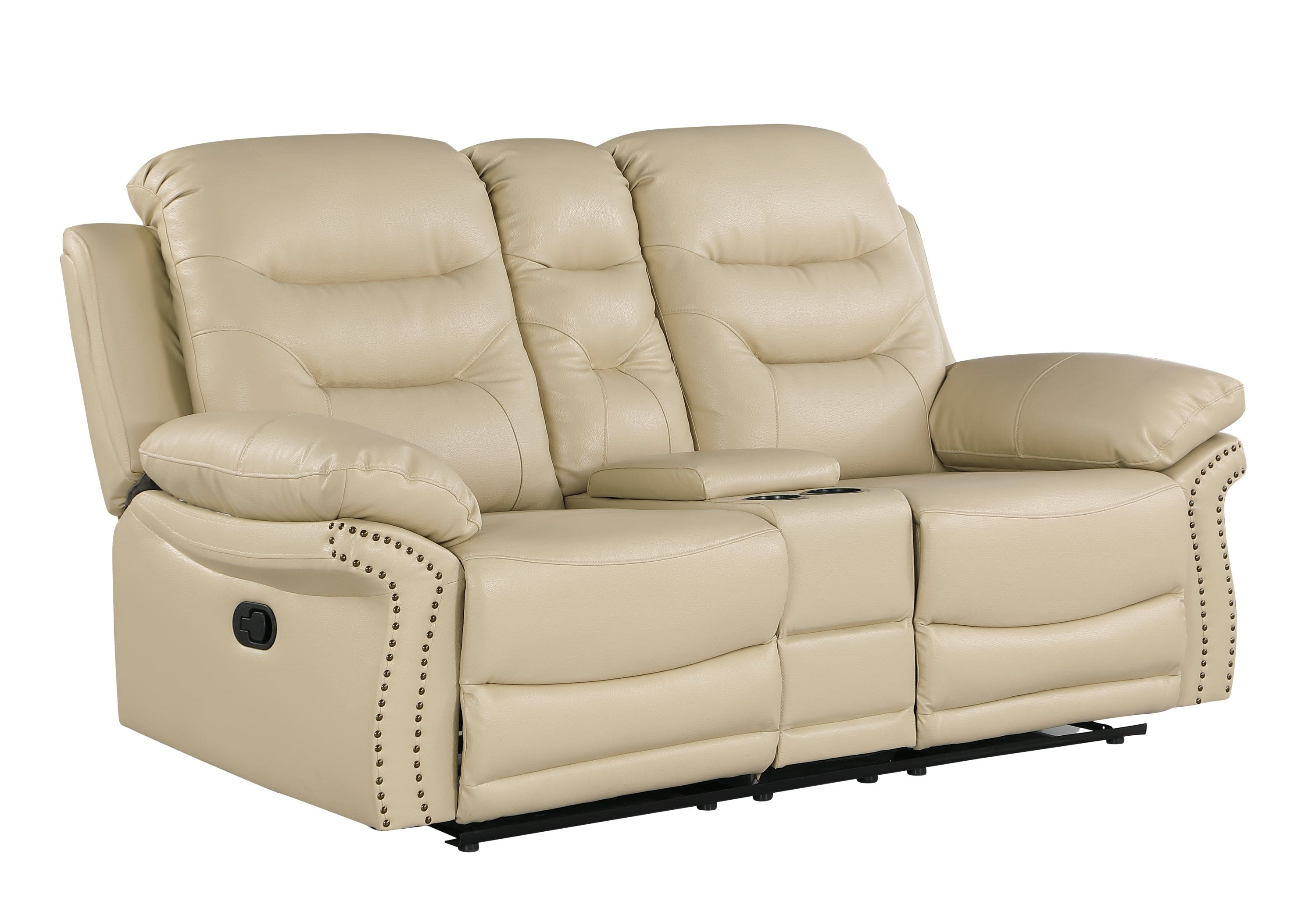 Global United  Leather Air Upholstered Reclining Console Loveseat with Fiber Back