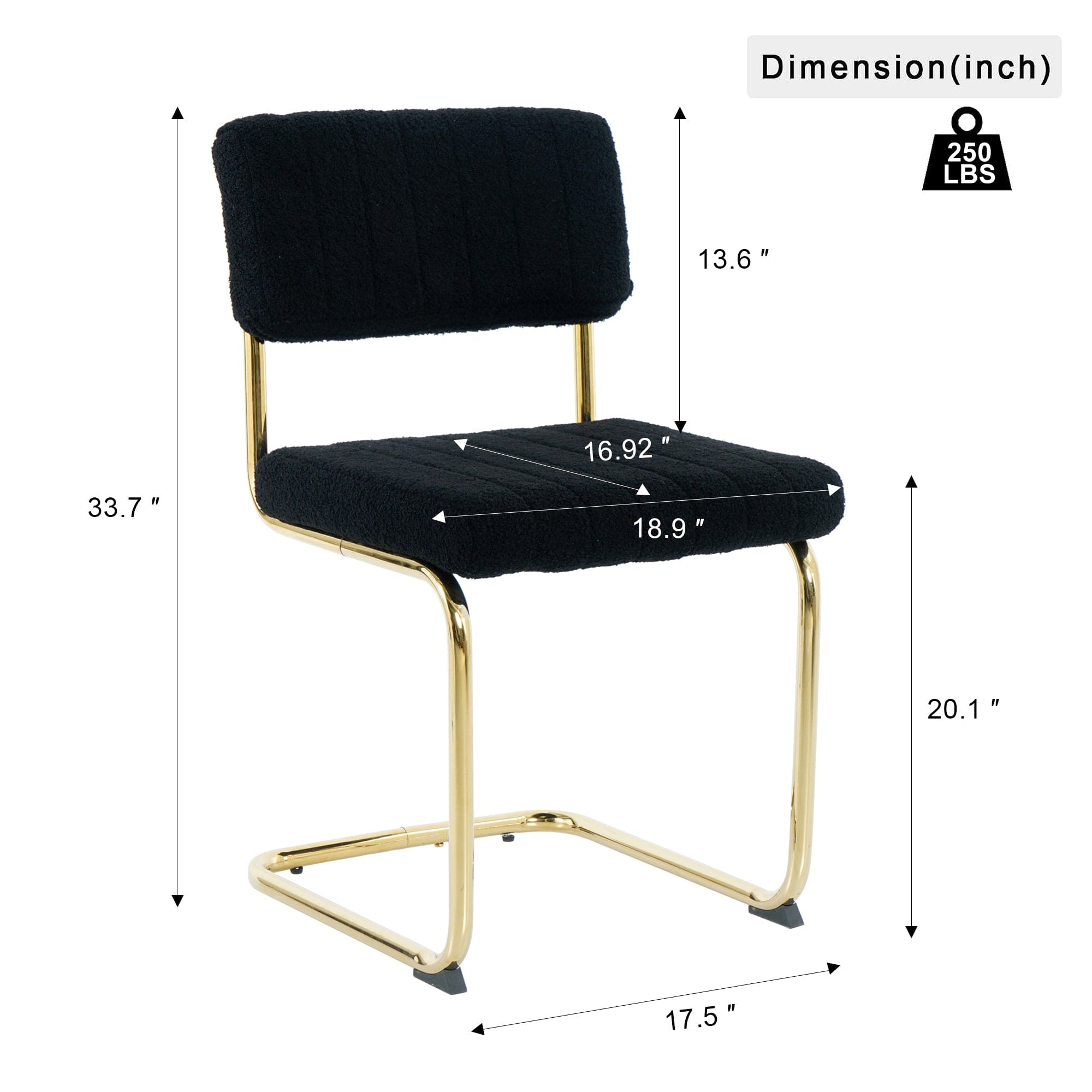 Modern simple light luxury dining Black chair home bedroom stool back dressing chair student desk chair gold metal legs(set of 2)