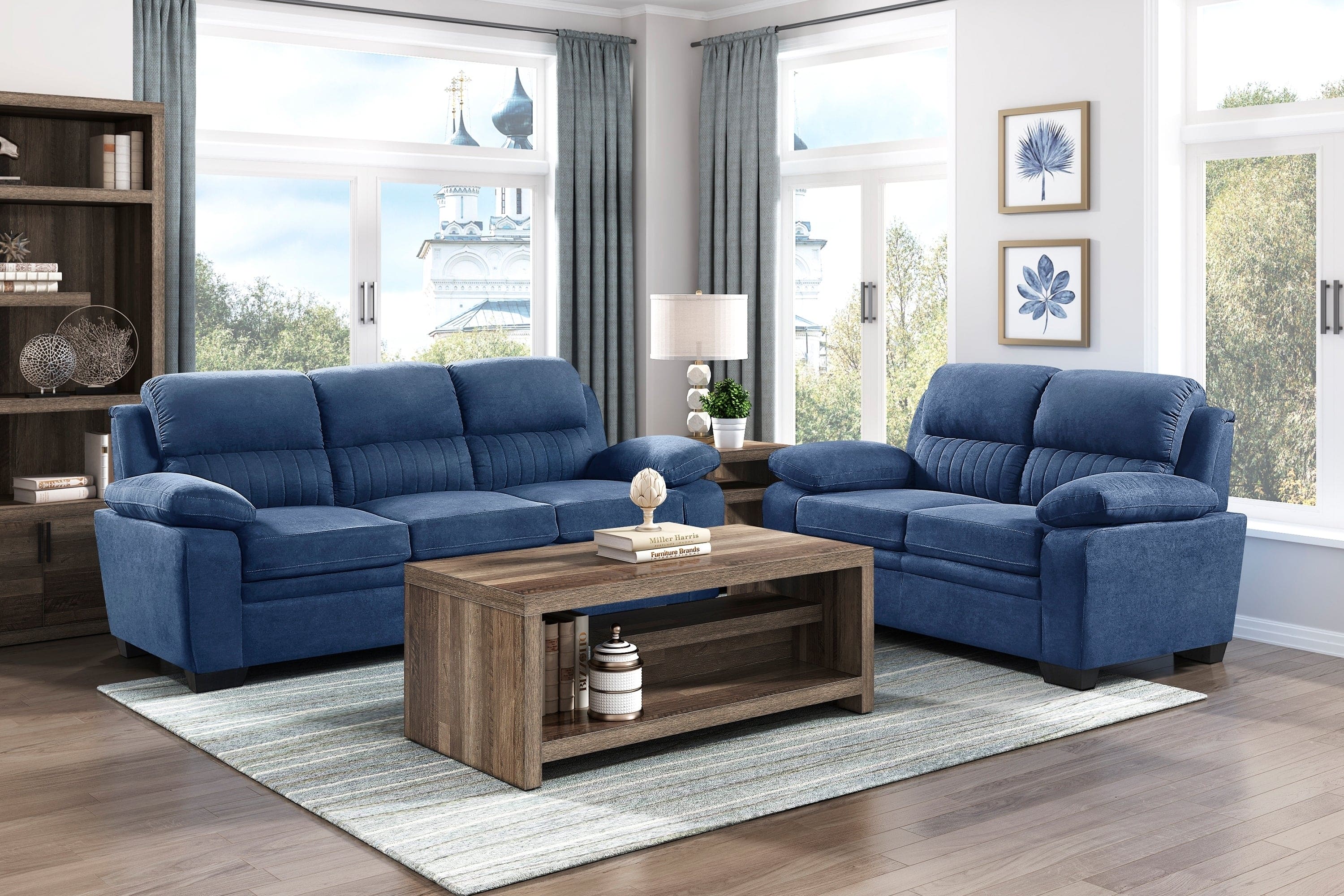 Comfortable Plush Seating Sofa 1pc Modern Blue Textured Fabric Channel Tufting Solid Wood Frame Living Room Furniture