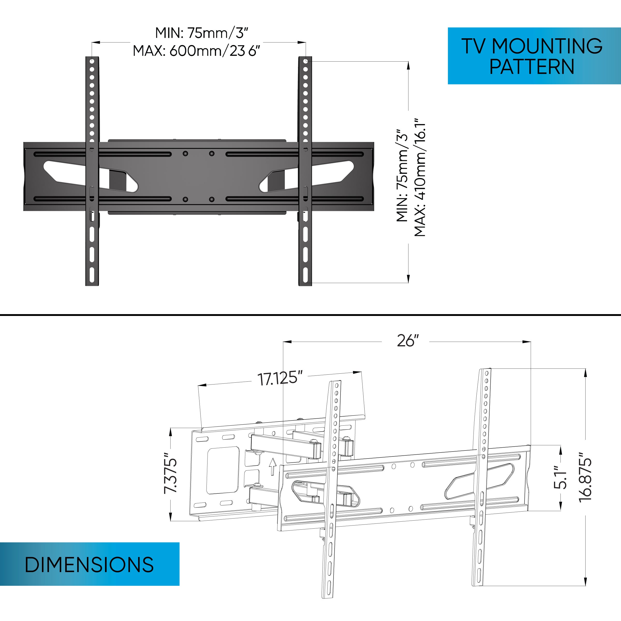 Atlantic Full Motion TV mount for 47-86"