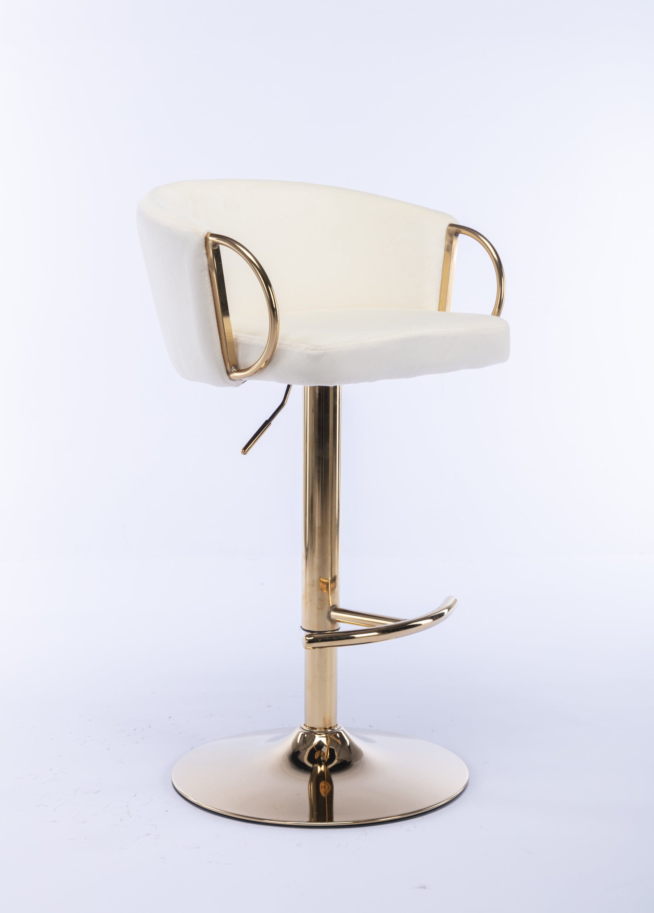 Set of 2  Bar Stools,with Chrome Footrest and Base Swivel Height Adjustable Mechanical Lifting Velvet + Golden Leg Simple Bar Stool-Ivory