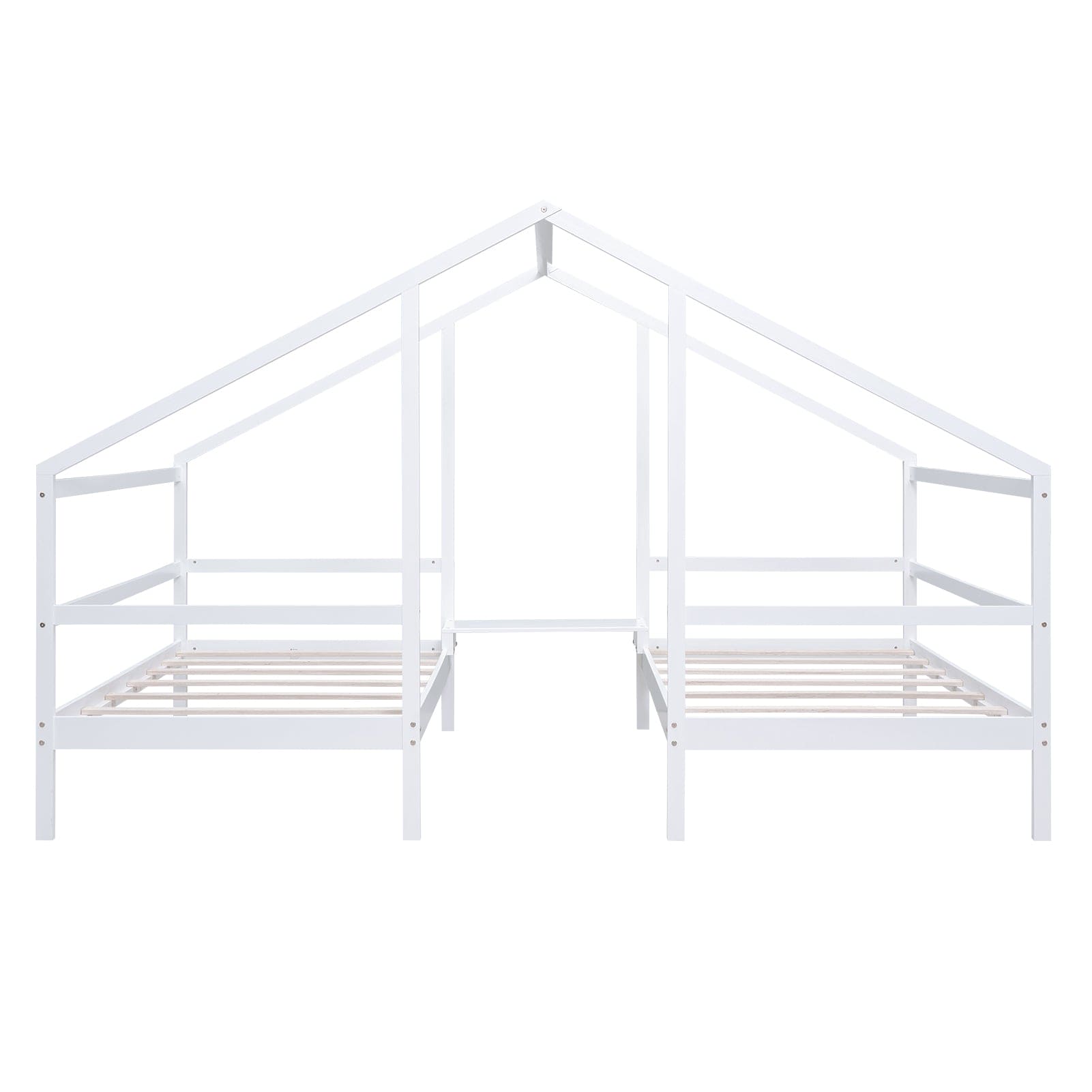 Double Twin Size Triangular House Beds with Built-in Table,White(Old SKU:WF286895AAK)