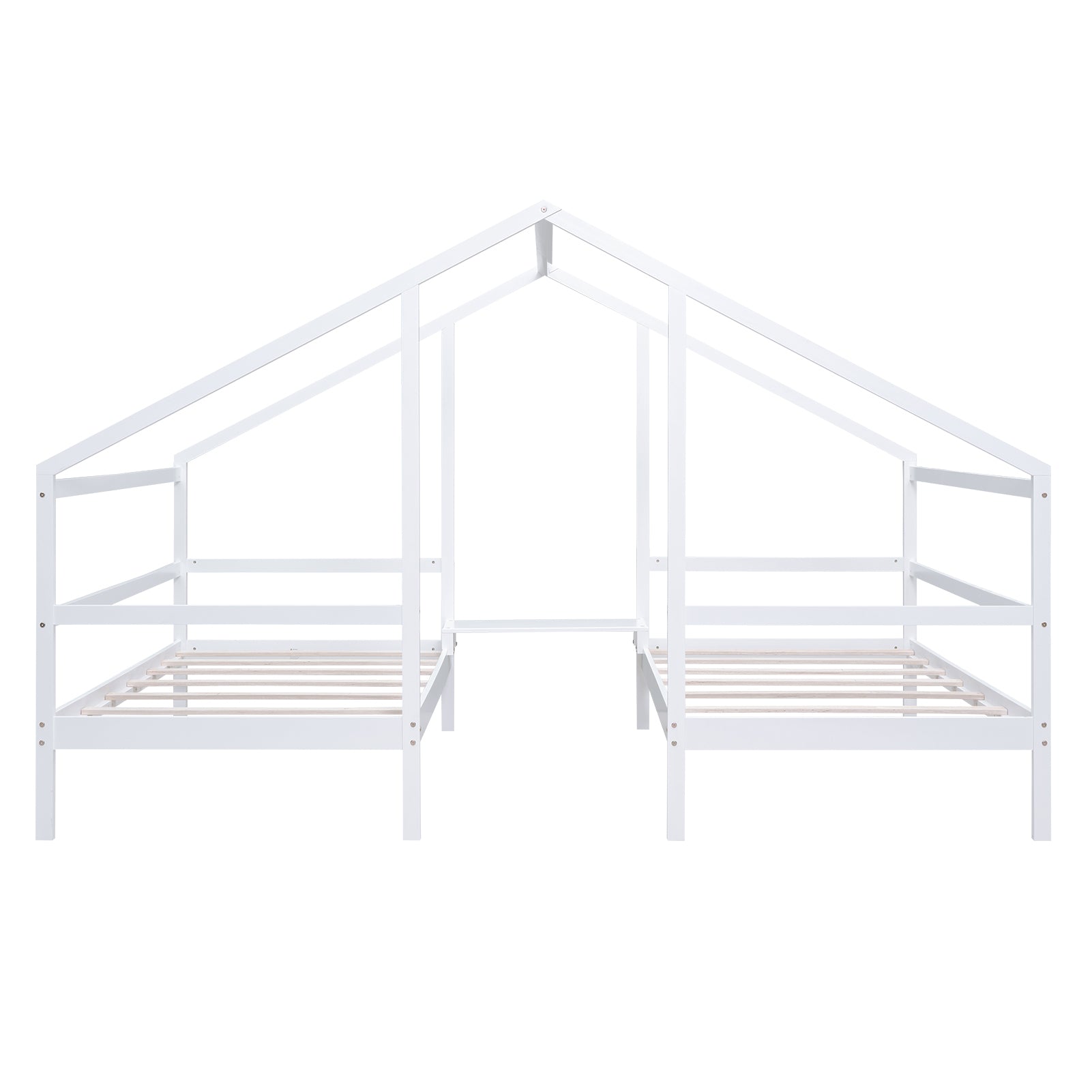 Double Twin Size Triangular House Beds with Built-in Table,White(Old SKU:WF286895AAK)