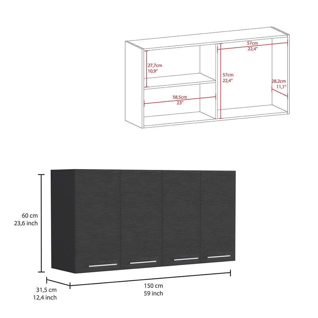 Kitchen Cabinet Durham, Four Doors, Black Wengue Finish