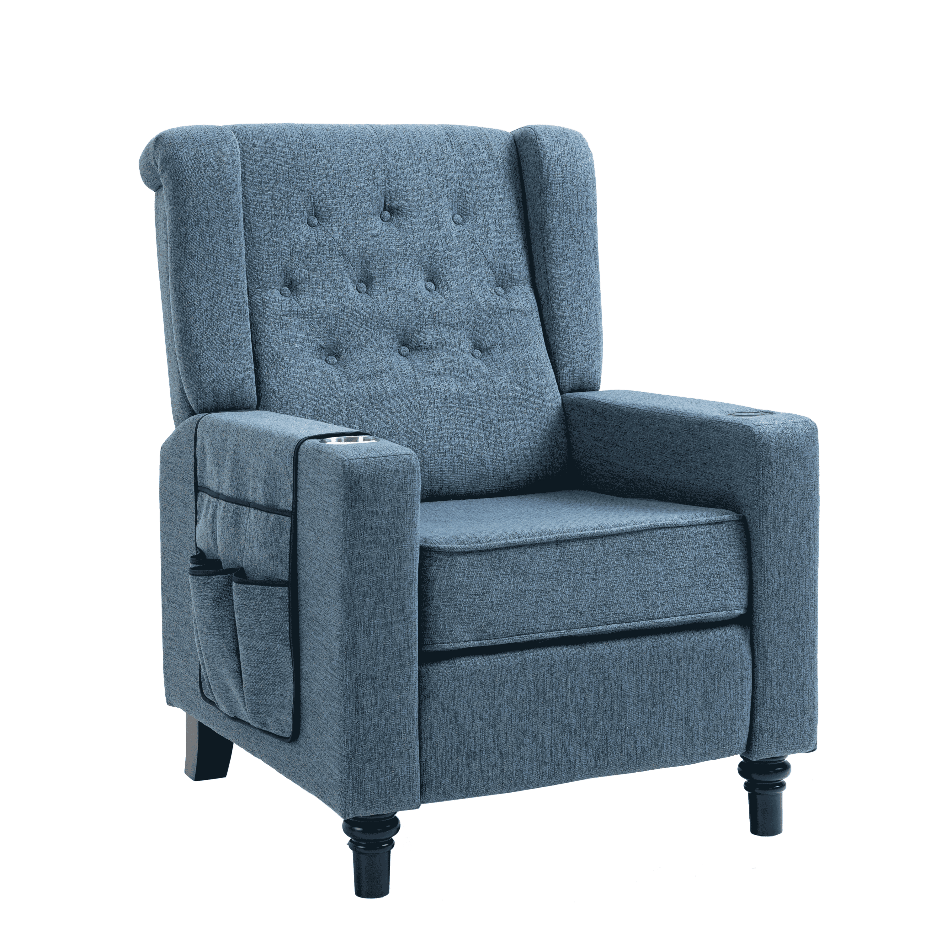 Arm Pushing Recliner Chair, Modern Button Tufted Wingback Push Back Recliner Chair, Living Room Chair Fabric Pushback Manual Single Reclining Sofa Home Theater Seating for Bedroom,Navy Blue