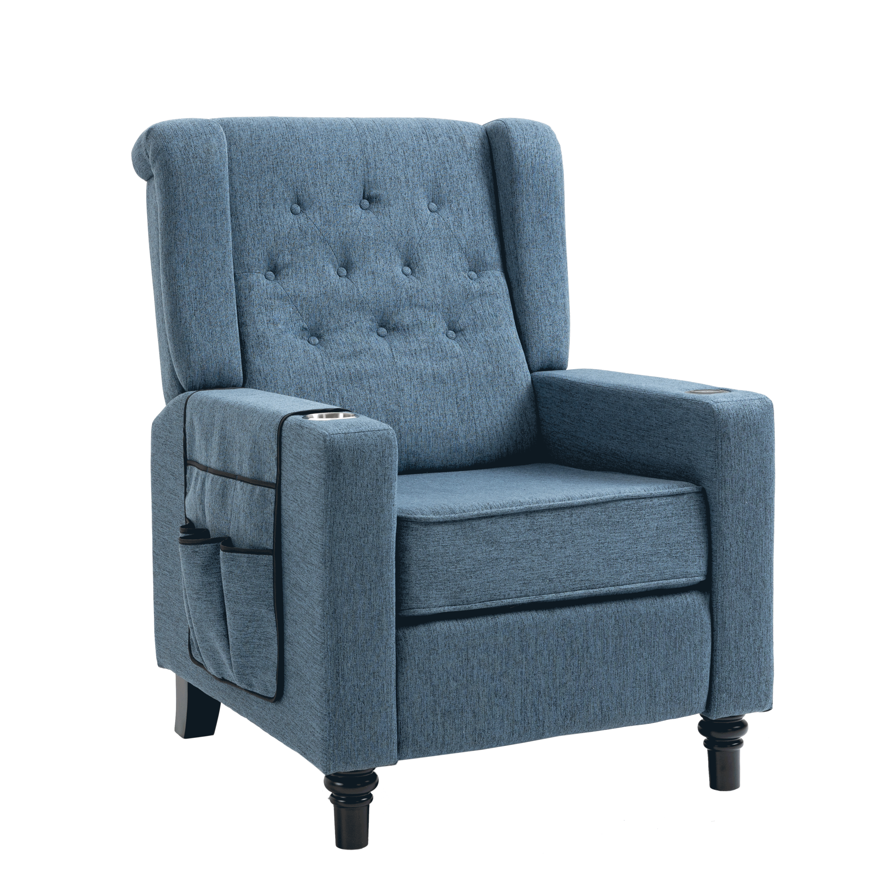 Arm Pushing Recliner Chair, Modern Button Tufted Wingback Push Back Recliner Chair, Living Room Chair Fabric Pushback Manual Single Reclining Sofa Home Theater Seating for Bedroom,Navy Blue