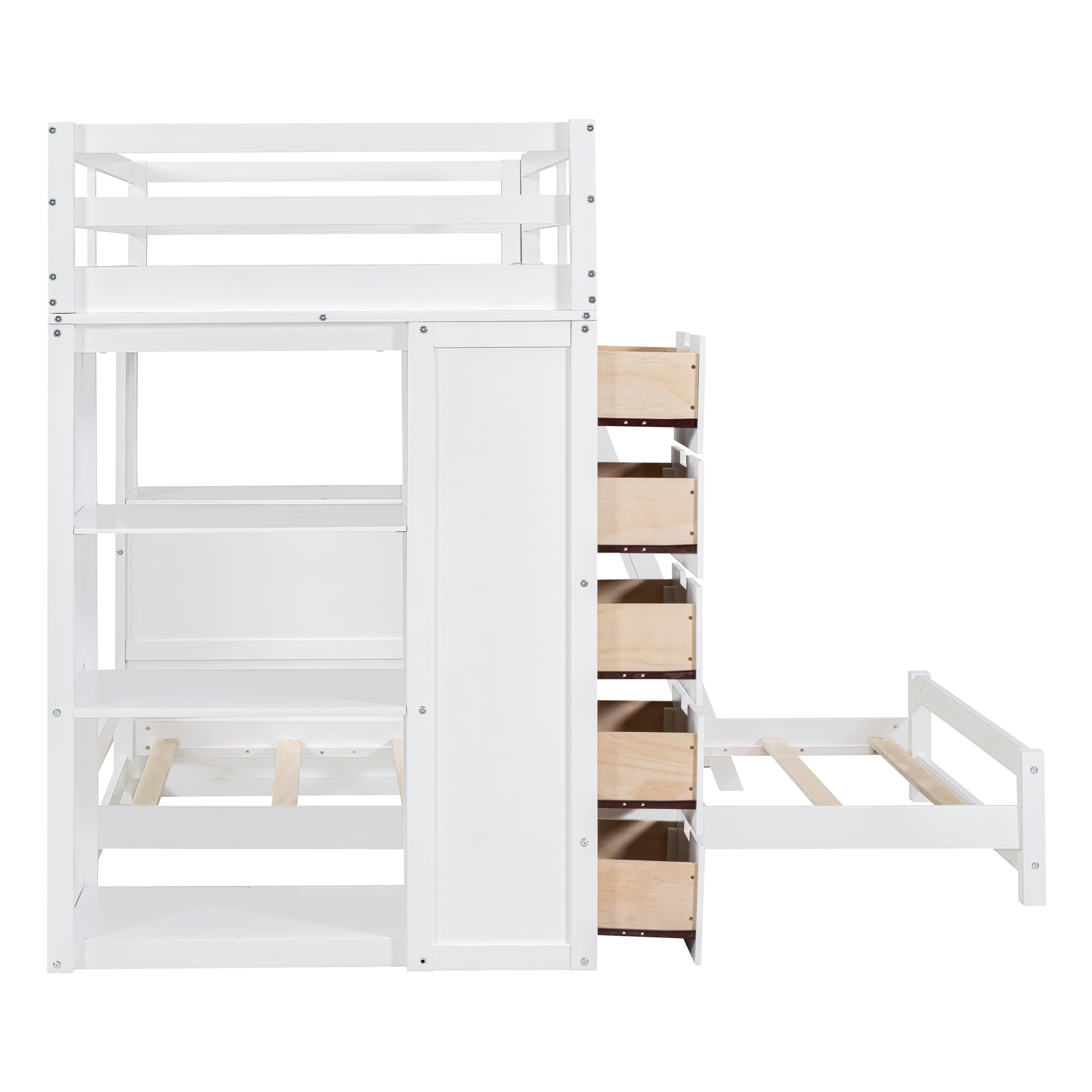 Twin over Twin Bunk Bed with LED Light and USB Ports, White