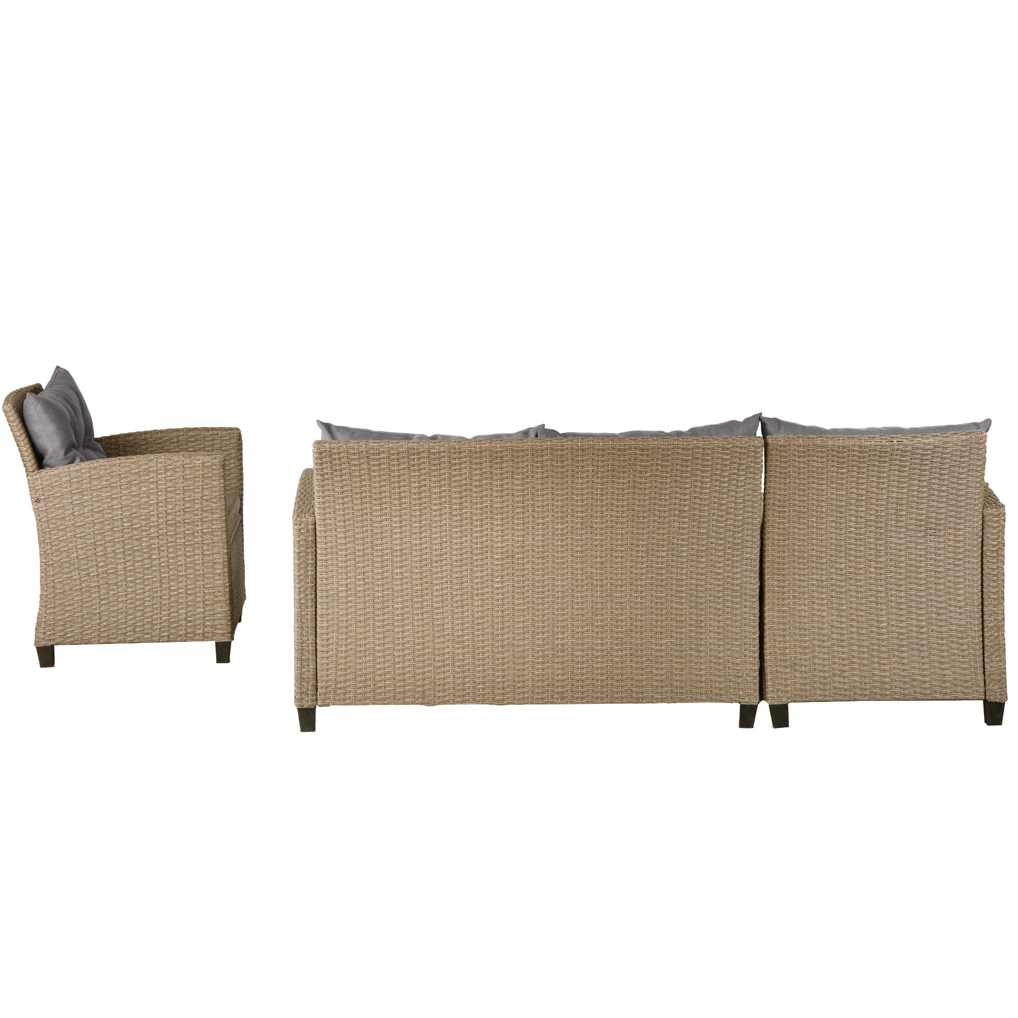 U_STYLE Outdoor, Patio Furniture Sets, 4 Piece Conversation Set Wicker Ratten Sectional Sofa with Seat Cushions(Beige Brown)