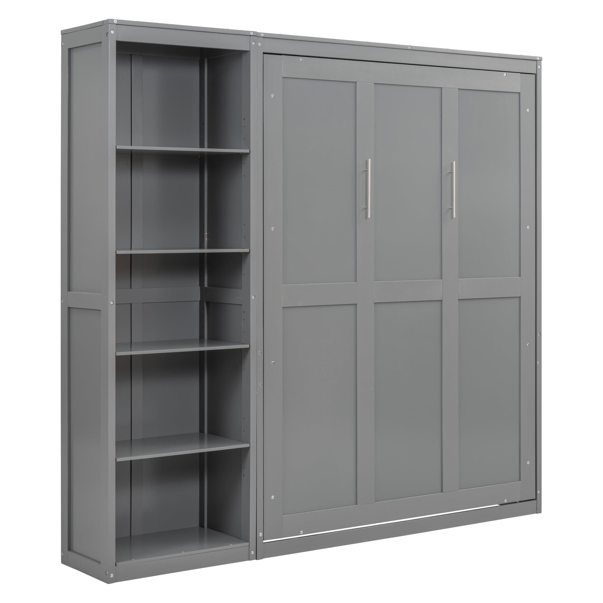 Full Size Murphy Bed Wall Bed with Shelves,Gray