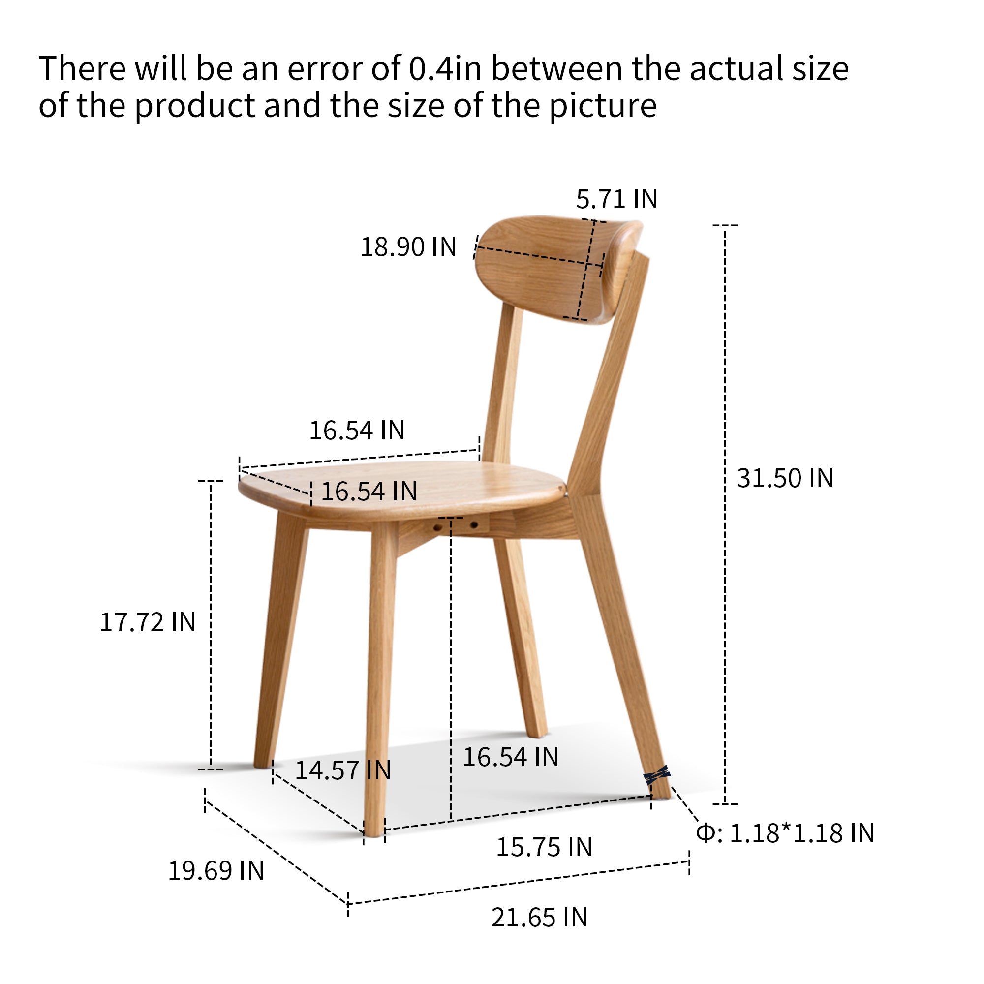 Dining chair wooden FAS grade oak natural wood made in North America 100% dirt-free wood chair solid chair table chair wooden living room chair simple and natural 46.5 * 54 * 80cm