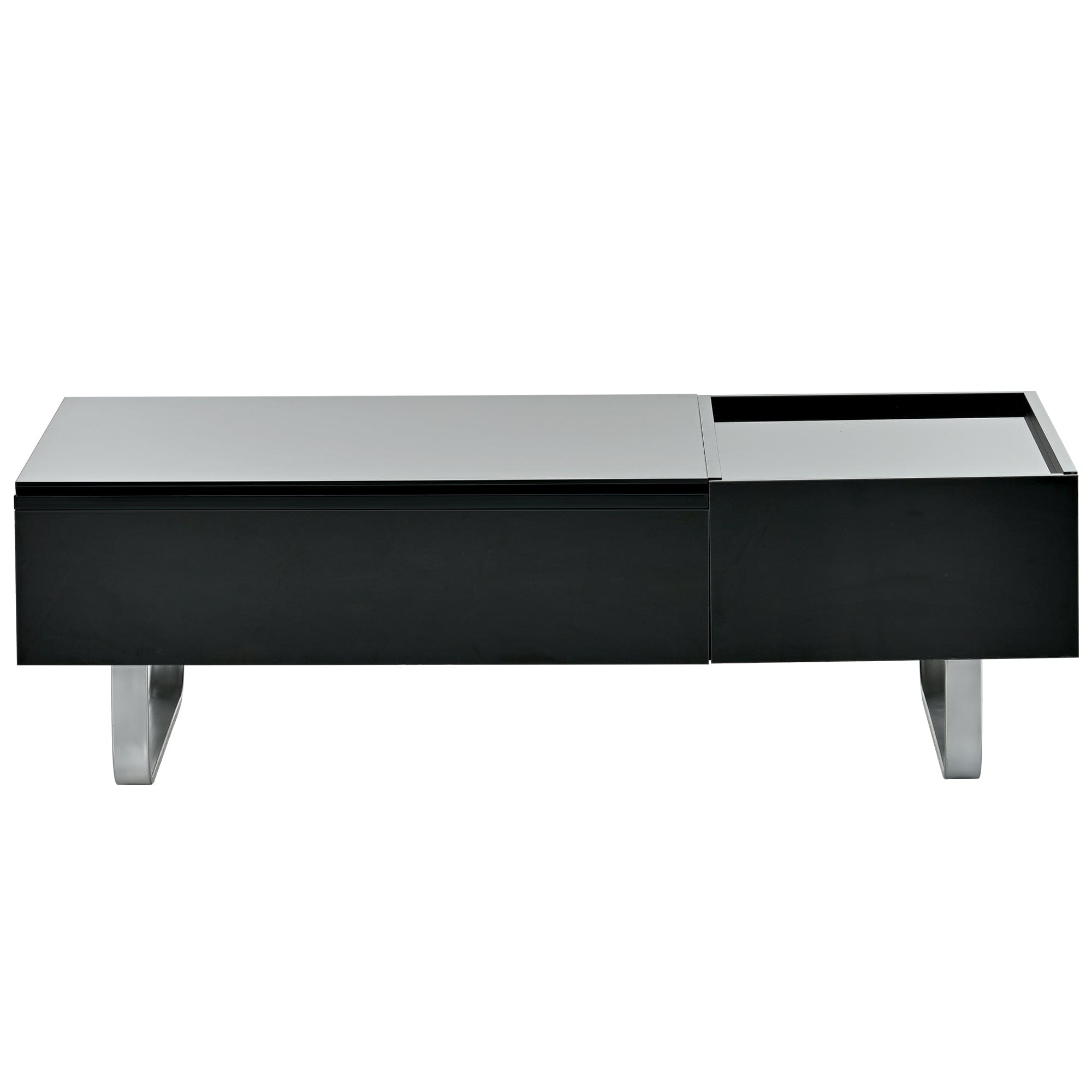 ON-TREND Multi-functional Coffee Table with Lifted Tabletop, Contemporary Cocktail Table with Metal Frame Legs, High-gloss Surface Dining Table for Living Room, Black