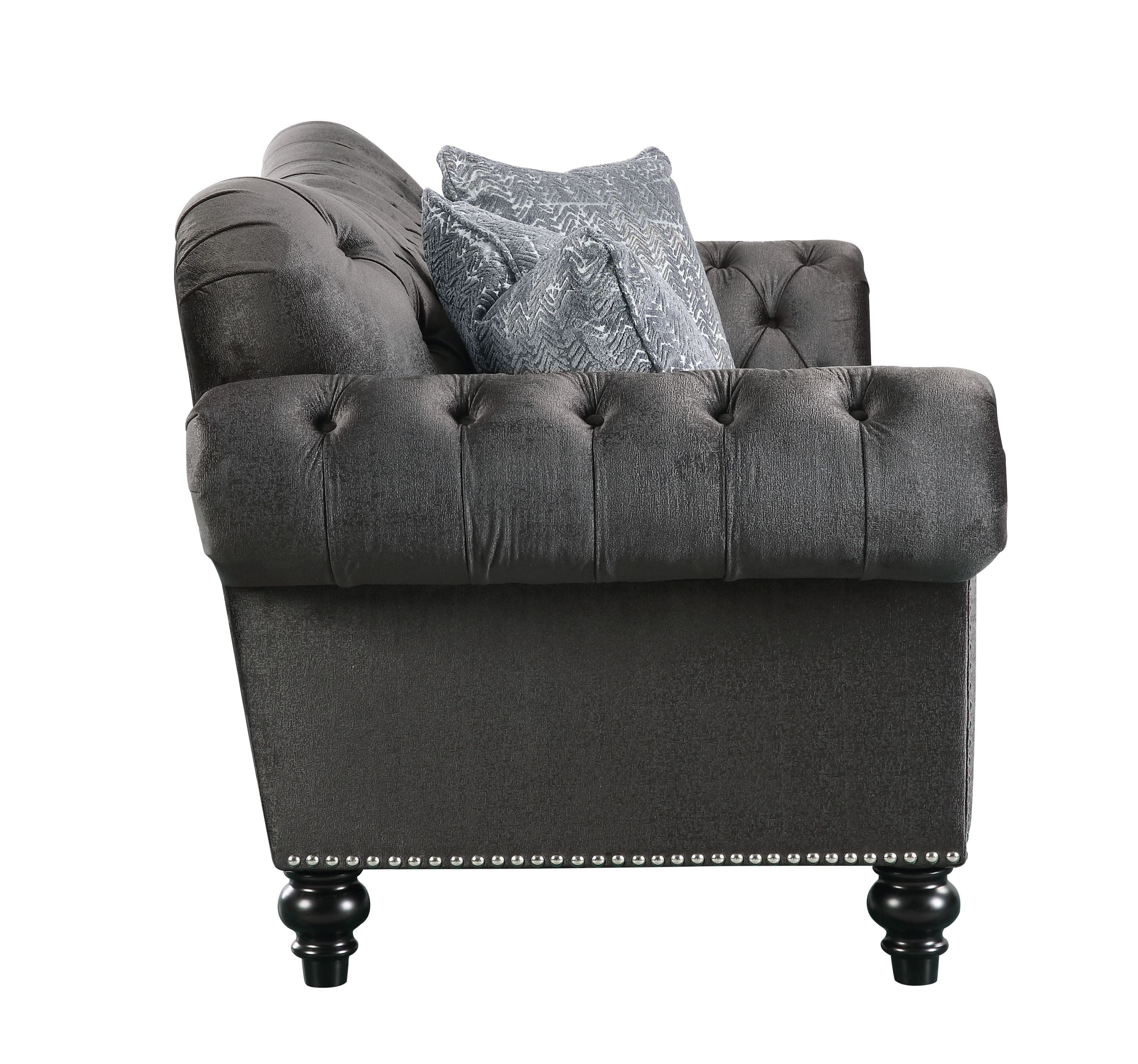 ACME Gaura Loveseat w/3 Pillows in Dark Gray Velvet 53091