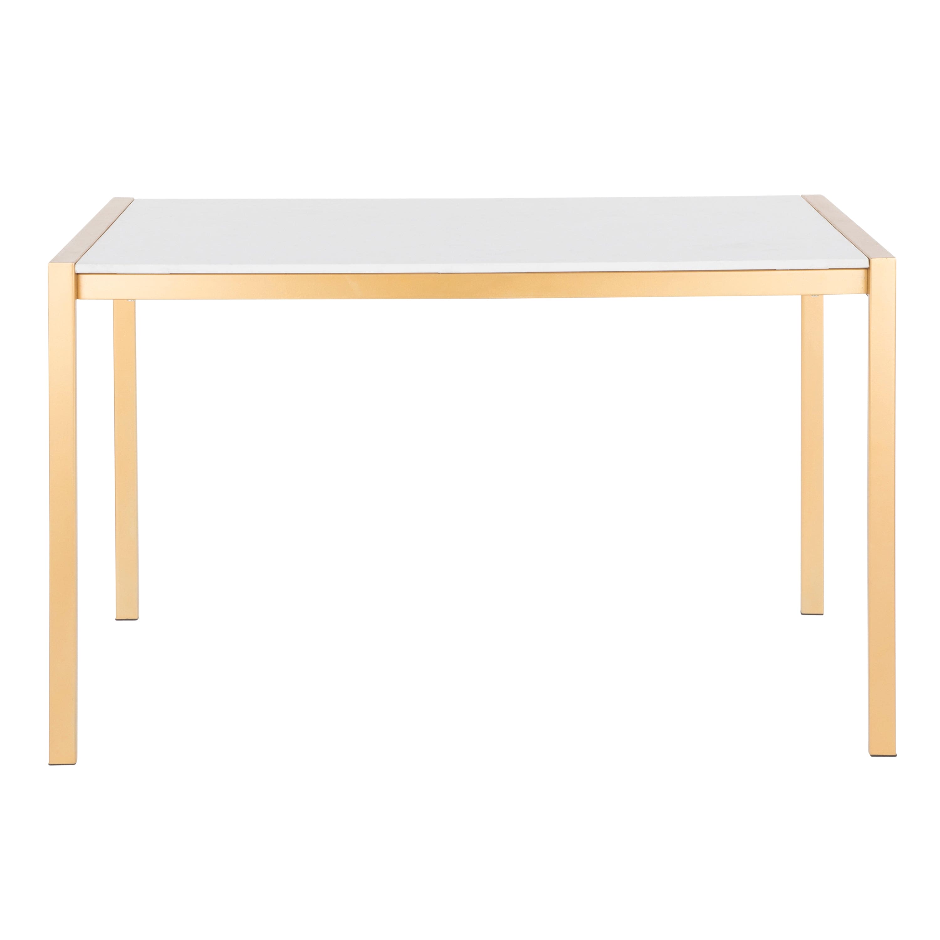 Fuji Modern/Glam Dining Table in Gold Metal with White Marble Top by Lumisource