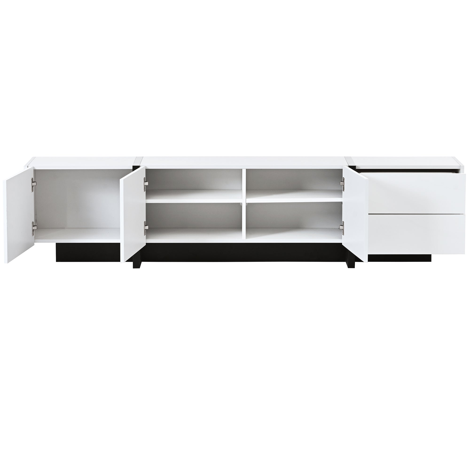 ON-TREND White & Black Contemporary Rectangle Design TV Stand, Unique Style TV Console Table for TVs Up to 80'', Modern TV Cabinet with High Gloss UV Surface for Living Room.