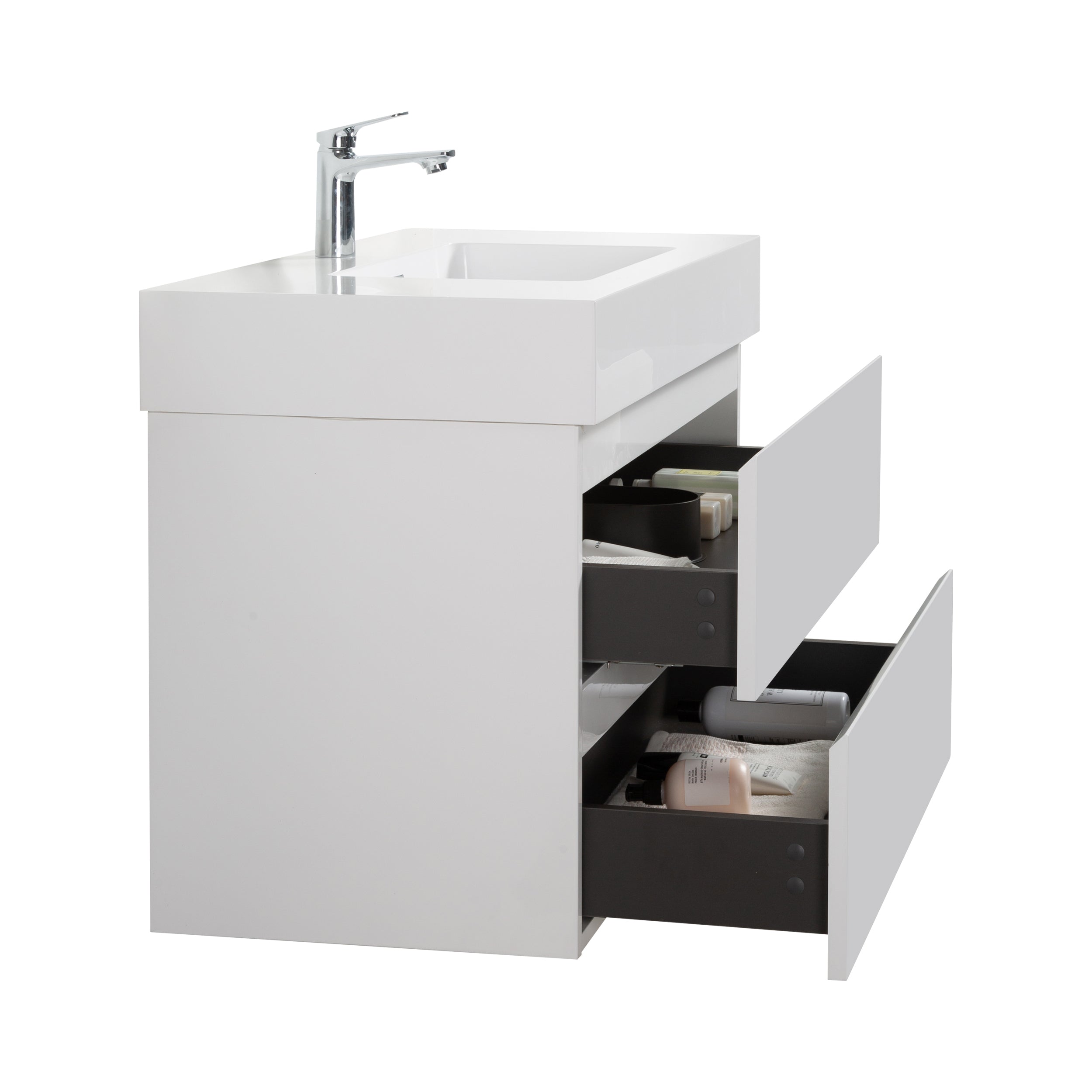 Alice 36" White Bathroom Vanity with Sink, Large Storage Wall Mounted Floating Bathroom Vanity for Modern Bathroom, One-Piece White Sink Basin without Drain and Faucet