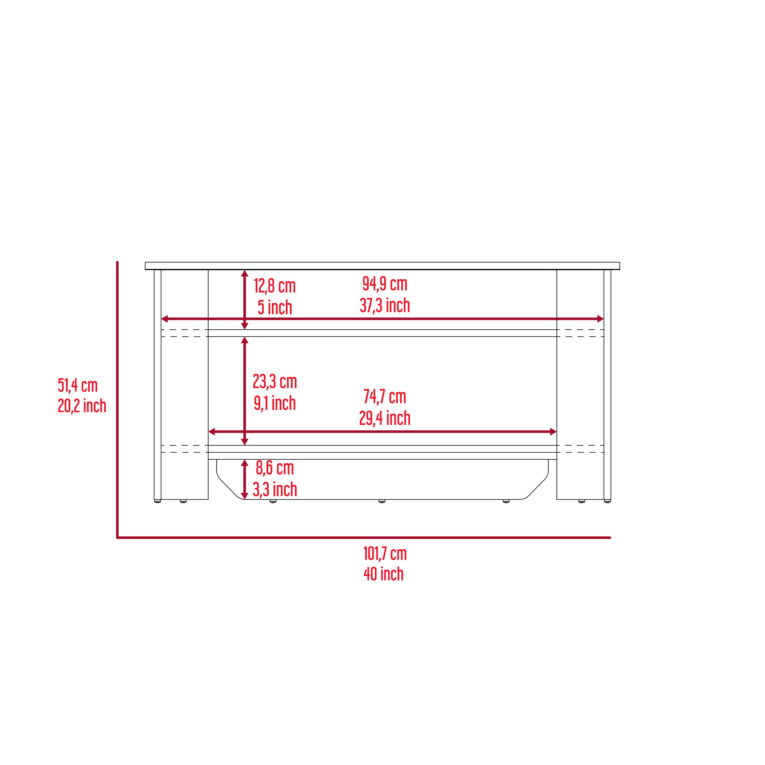 Storage Table Polgon, Extendable Table Shelf, Lower Shelf, Light Oak / White Finish