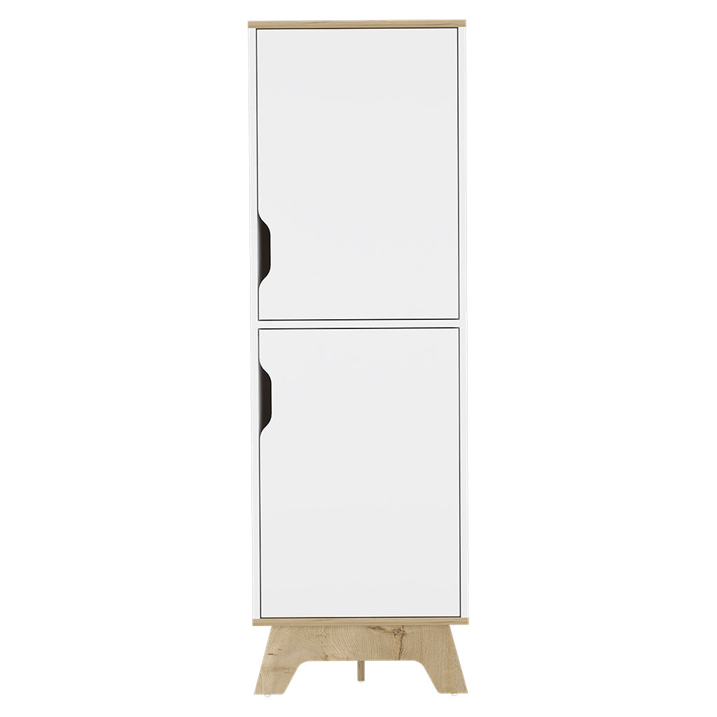 Single Kitchen Pantry Wallas, Four Shelves, Two Doors, Light Oak / White Finish