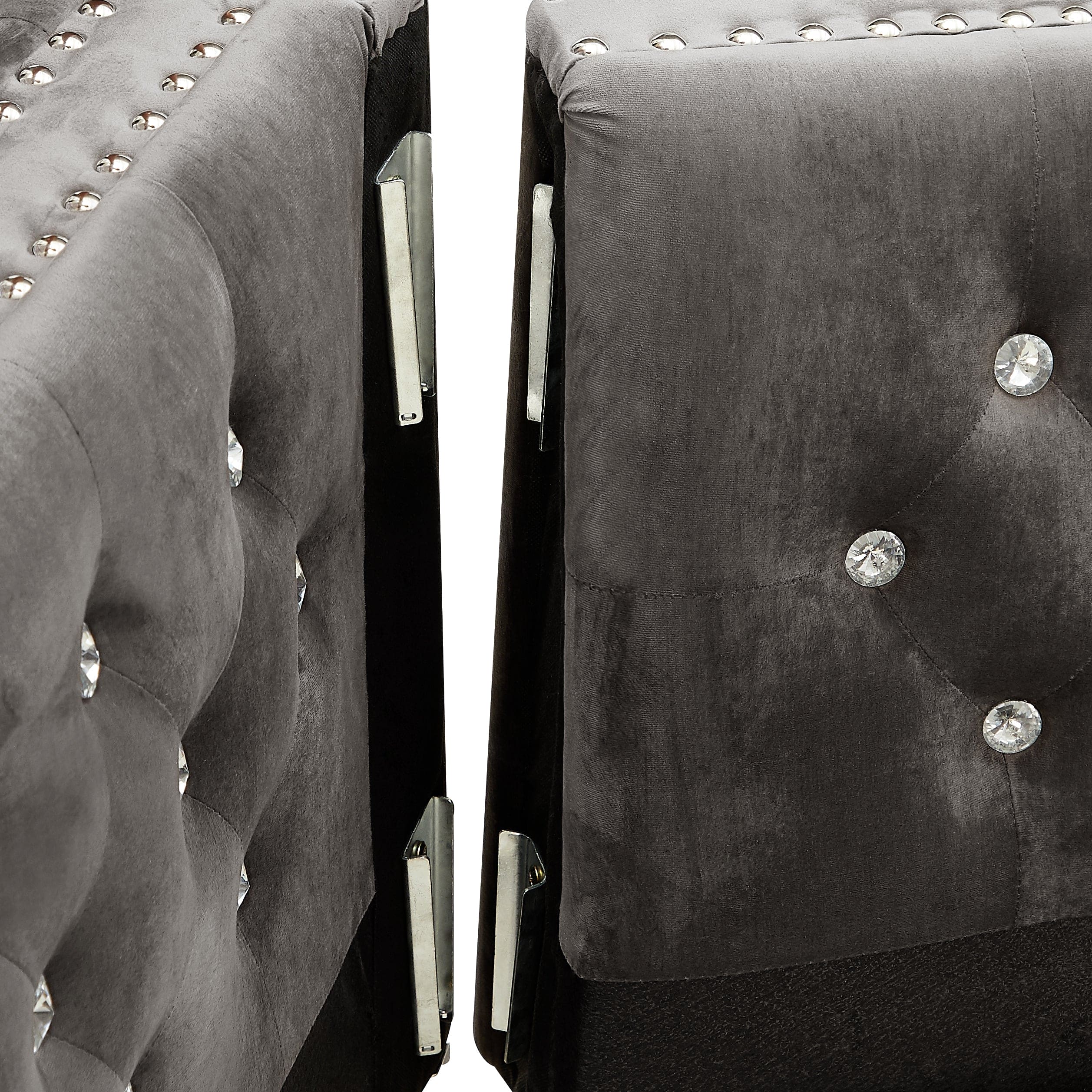 82.3" Width Modern Velvet Sofa Jeweled Buttons Tufted Square Arm Couch Grey,2 Pillows Included