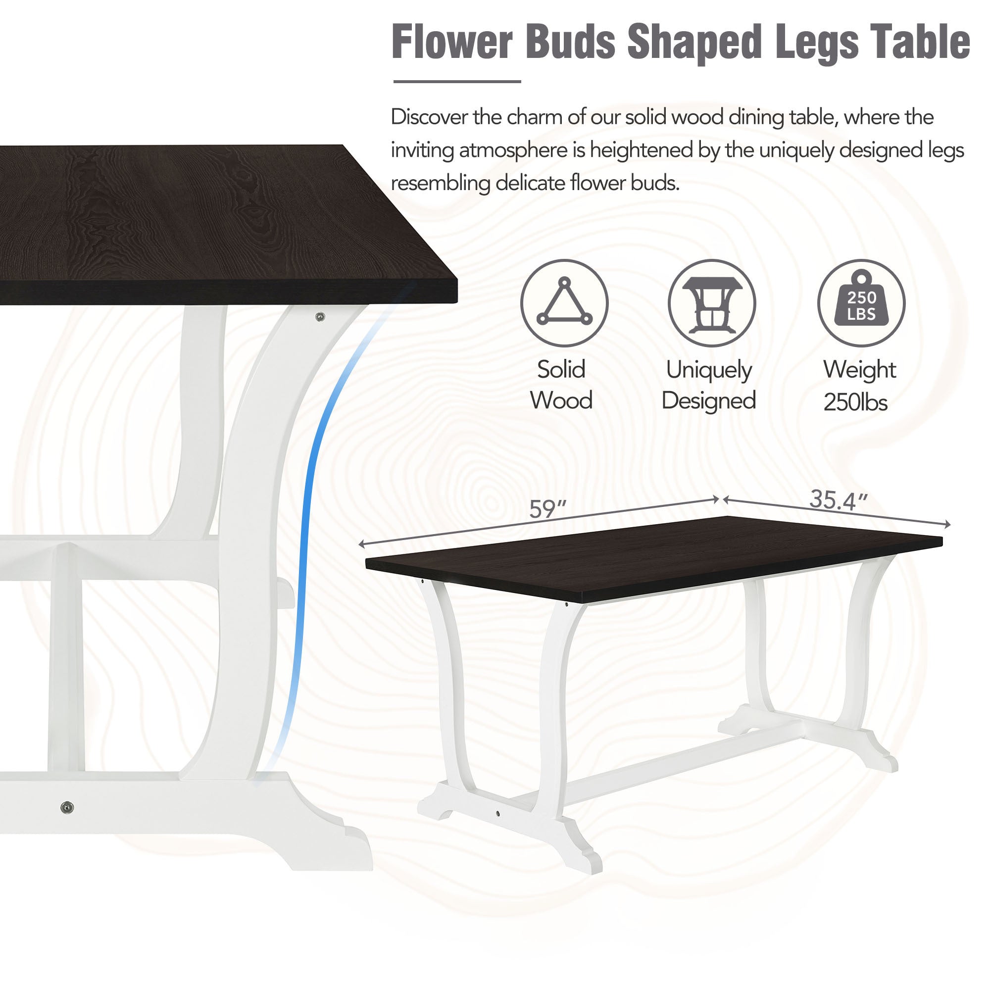 TOPMAX Farmhouse 6-Piece Trestle Dining Table Set with Upholstered Dining Chairs and Bench, 59inch, White