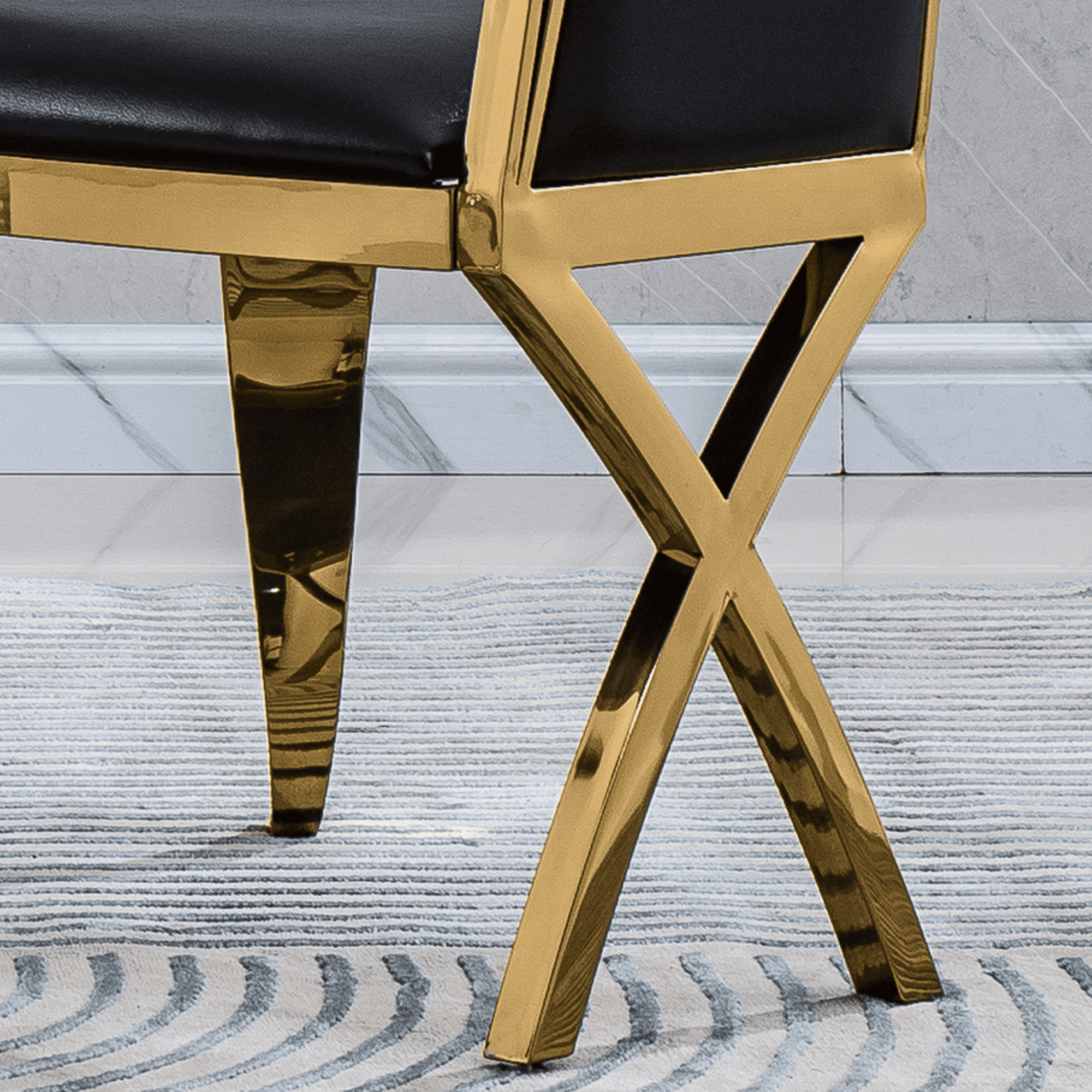 Leatherette Unique Design Backrest Dining Chair with Stainless Steel Legs Set of 2