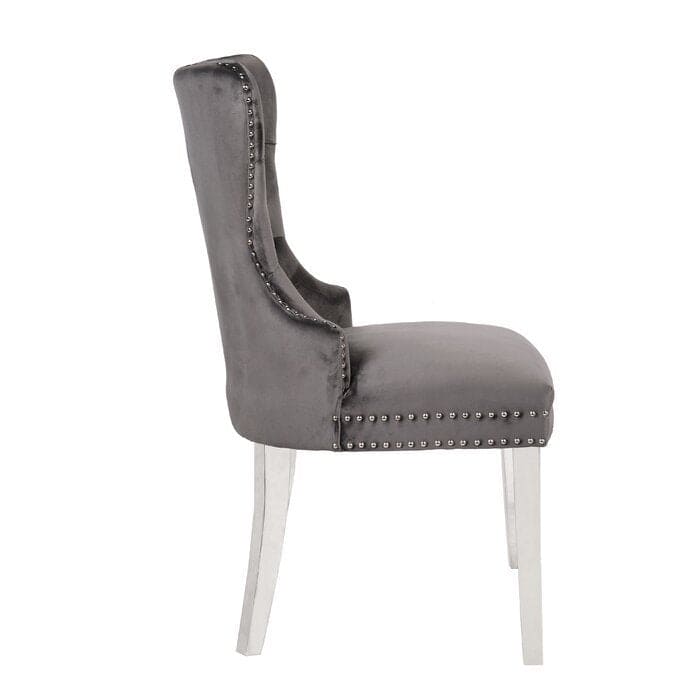 Erica 2 Piece Stainless Steel Legs Chair Finish with Velvet Fabric in Dark Gray