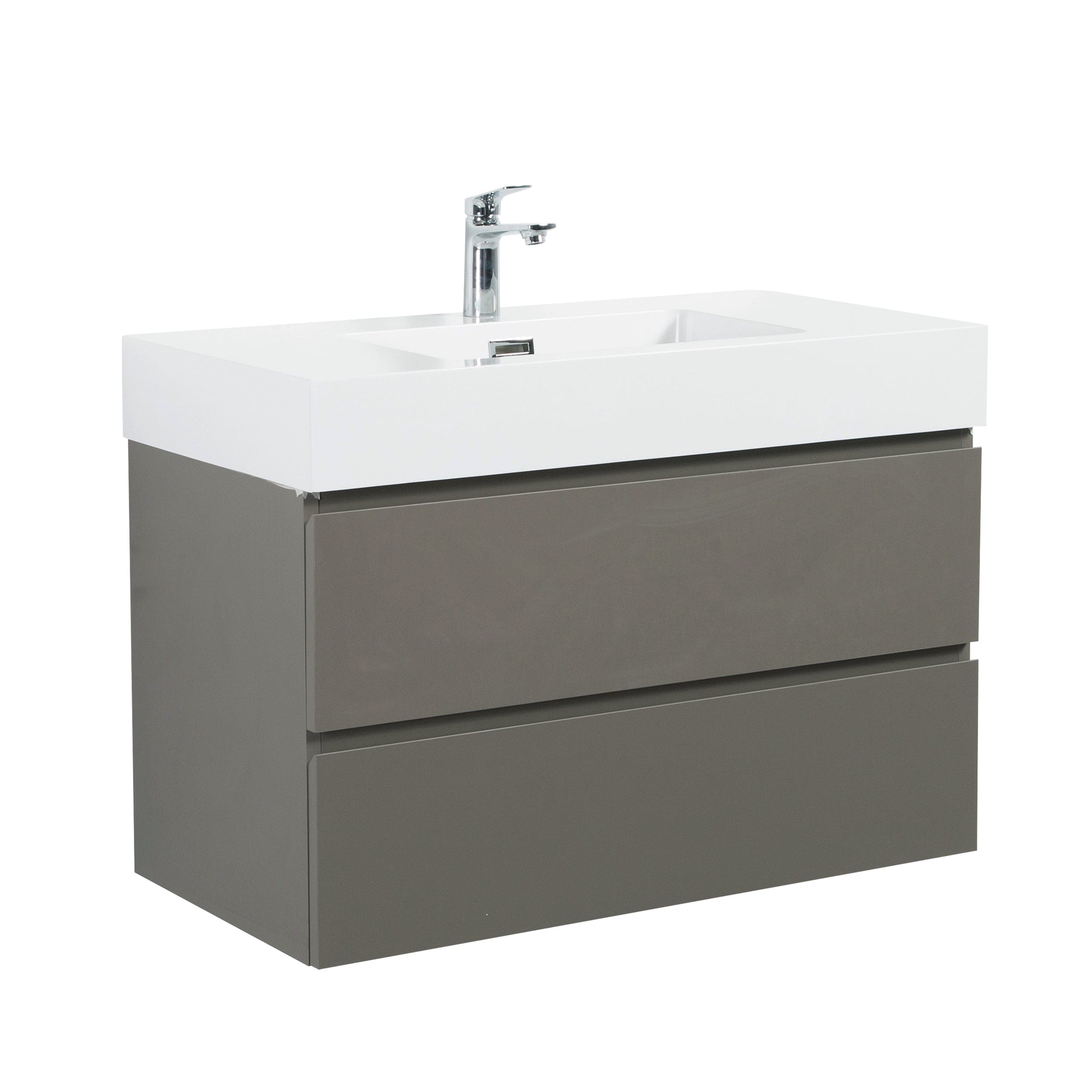 Alice 36" Gray Bathroom Vanity with Sink, Large Storage Wall Mounted Floating Bathroom Vanity for Modern Bathroom, One-Piece White Sink Basin without Drain and Faucet