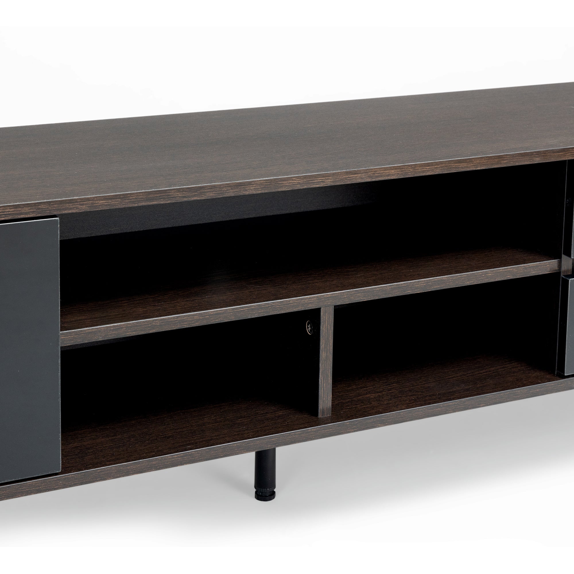 TV stand,TV Cabinet,entertainment center,TV console,media console,with LED remote control lights,UV bloom drawer panel,ferrous legs,can be placed in the living room, bedroom, color: Dark Brown+black