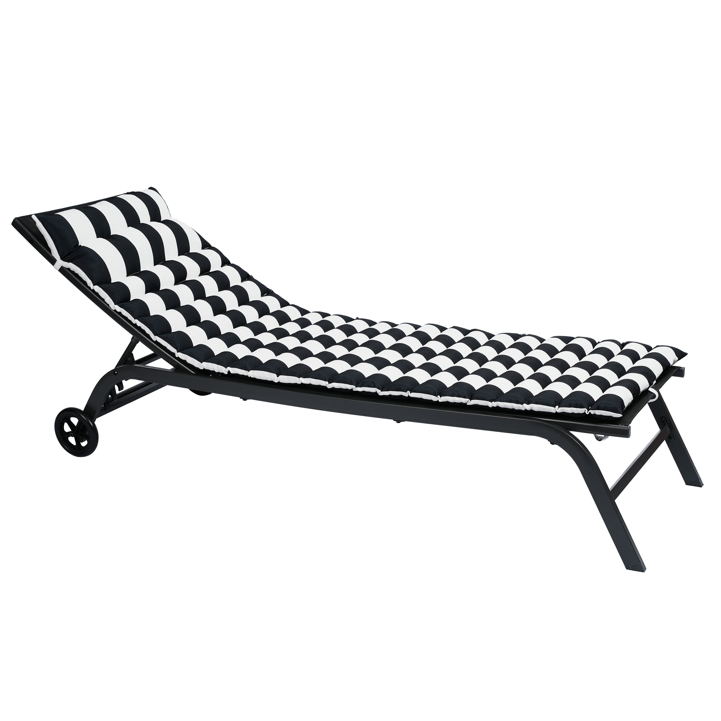 2PCS Set Outdoor Lounge Chair Cushion Replacement Patio Funiture Seat Cushion Chaise Lounge Cushion-BLACK-WHITE