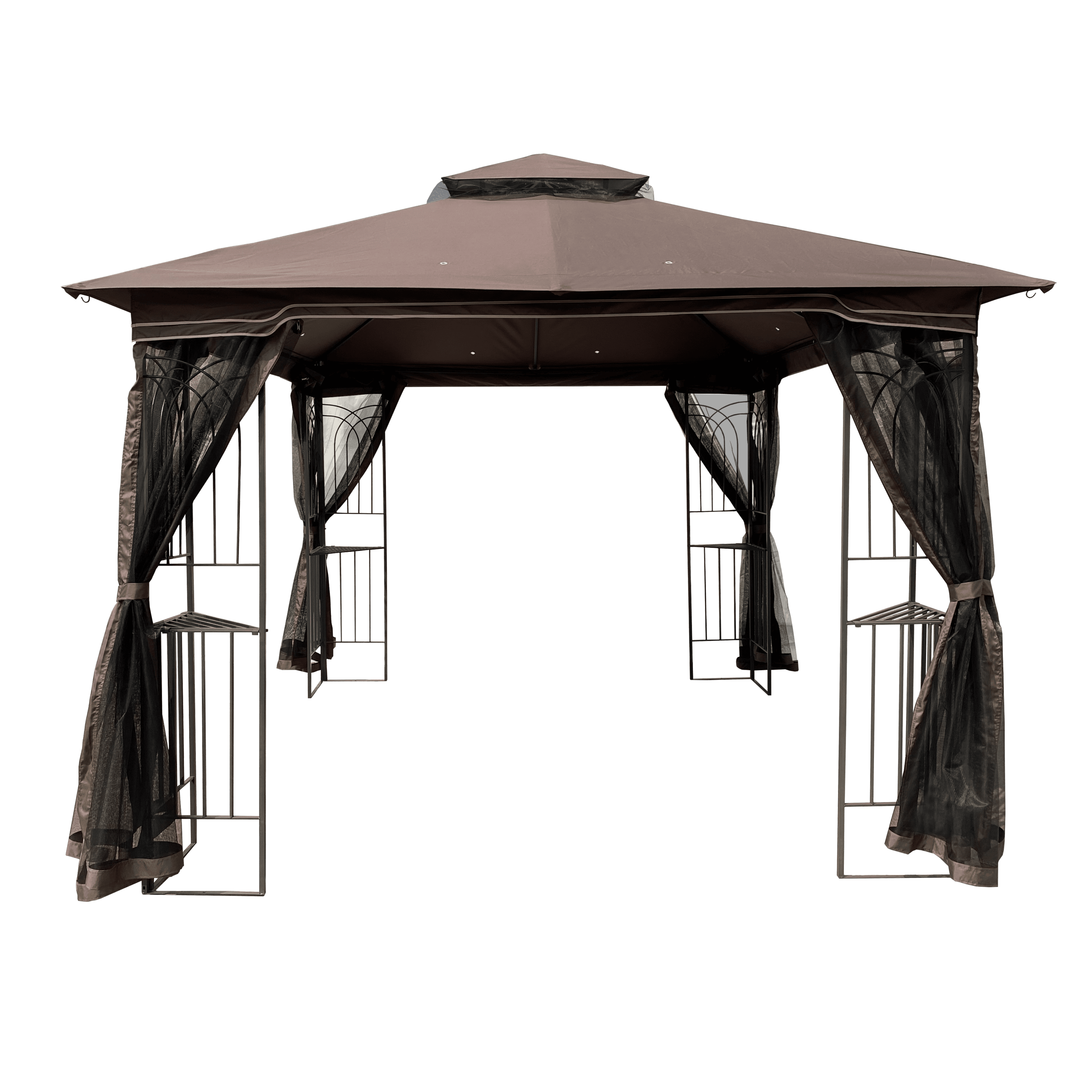 10x10 Outdoor Patio Gazebo Canopy Tent With Ventilated Double Roof And Mosquito net(Detachable Mesh Screen On All Sides),Suitable for Lawn, Garden, Backyard and Deck,Brown Top