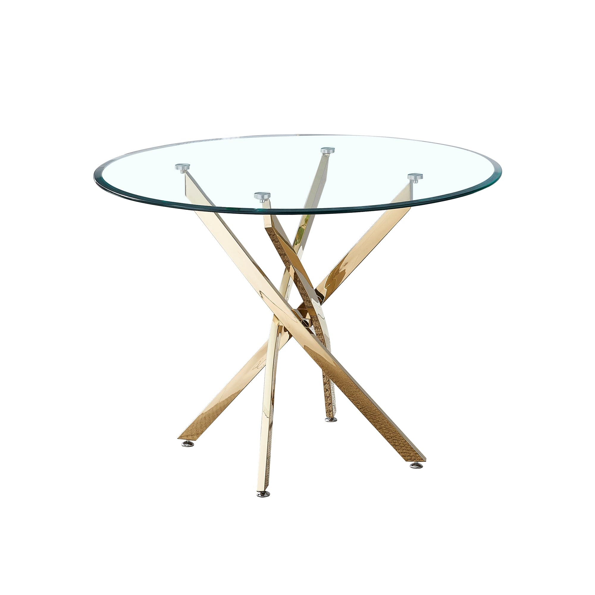 Contemporary Round Clear Dining Tempered Glass Table with Gold Finish Stainless Steel Legs