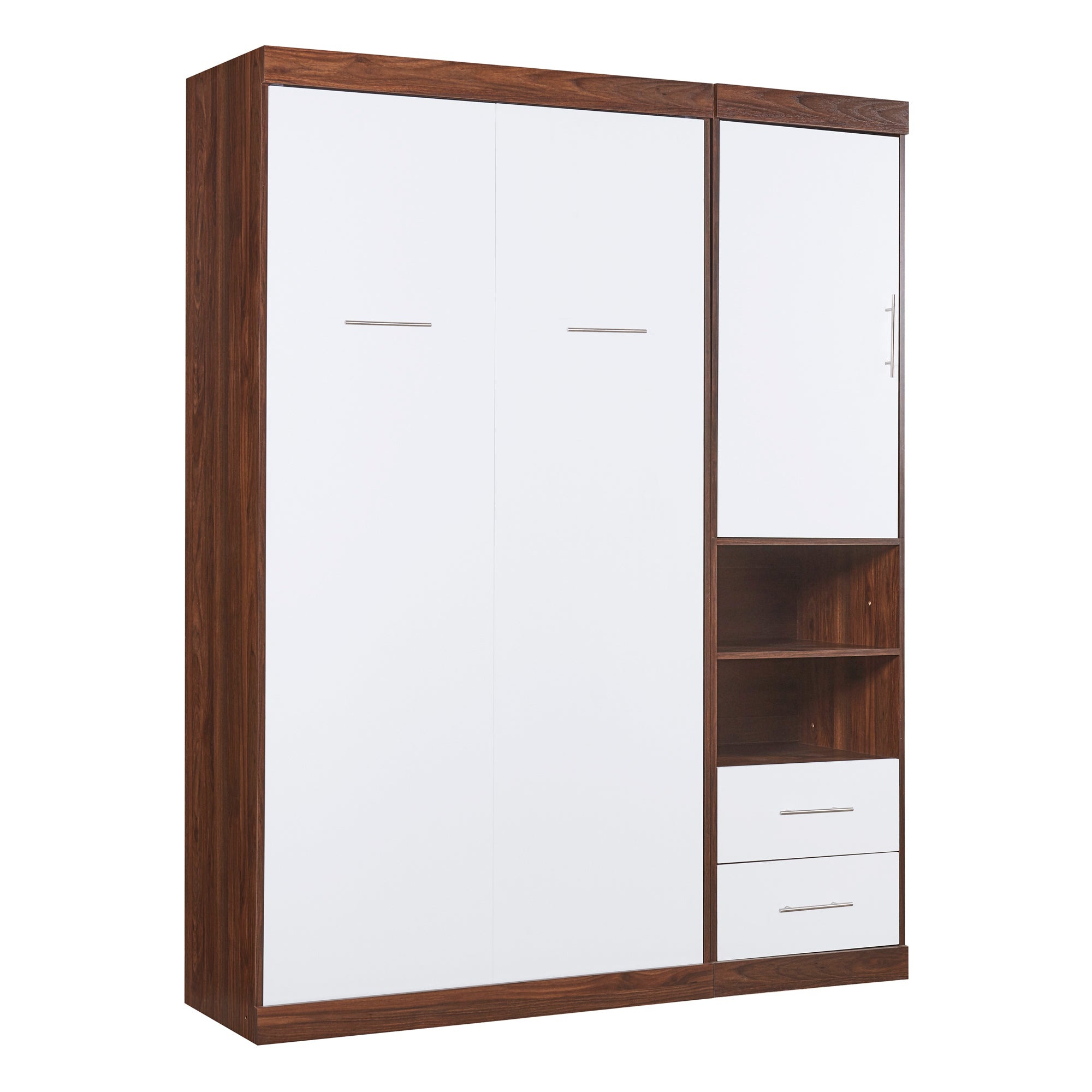 Twin Size Murphy Bed Wall Bed with Cabinet,White