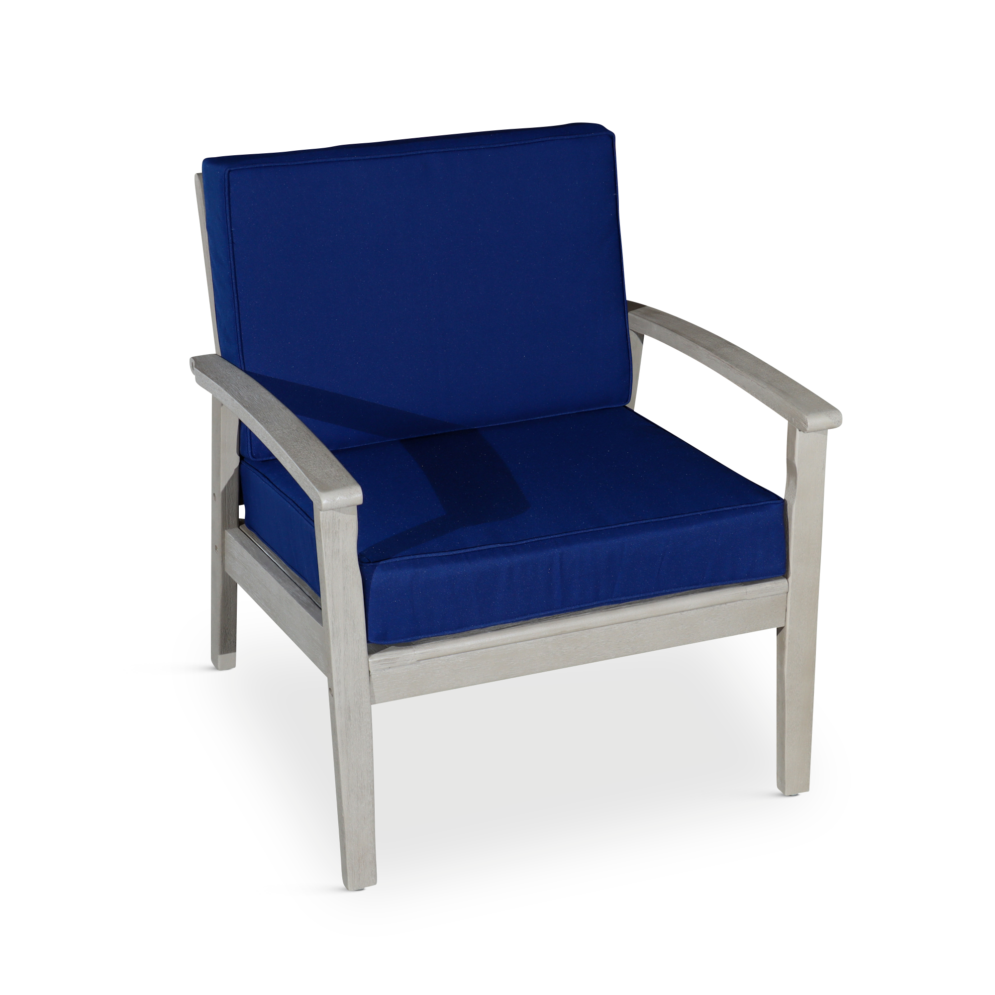 Deep Seat Eucalyptus Chair, Driftwood Gray Finish, Navy Cushions