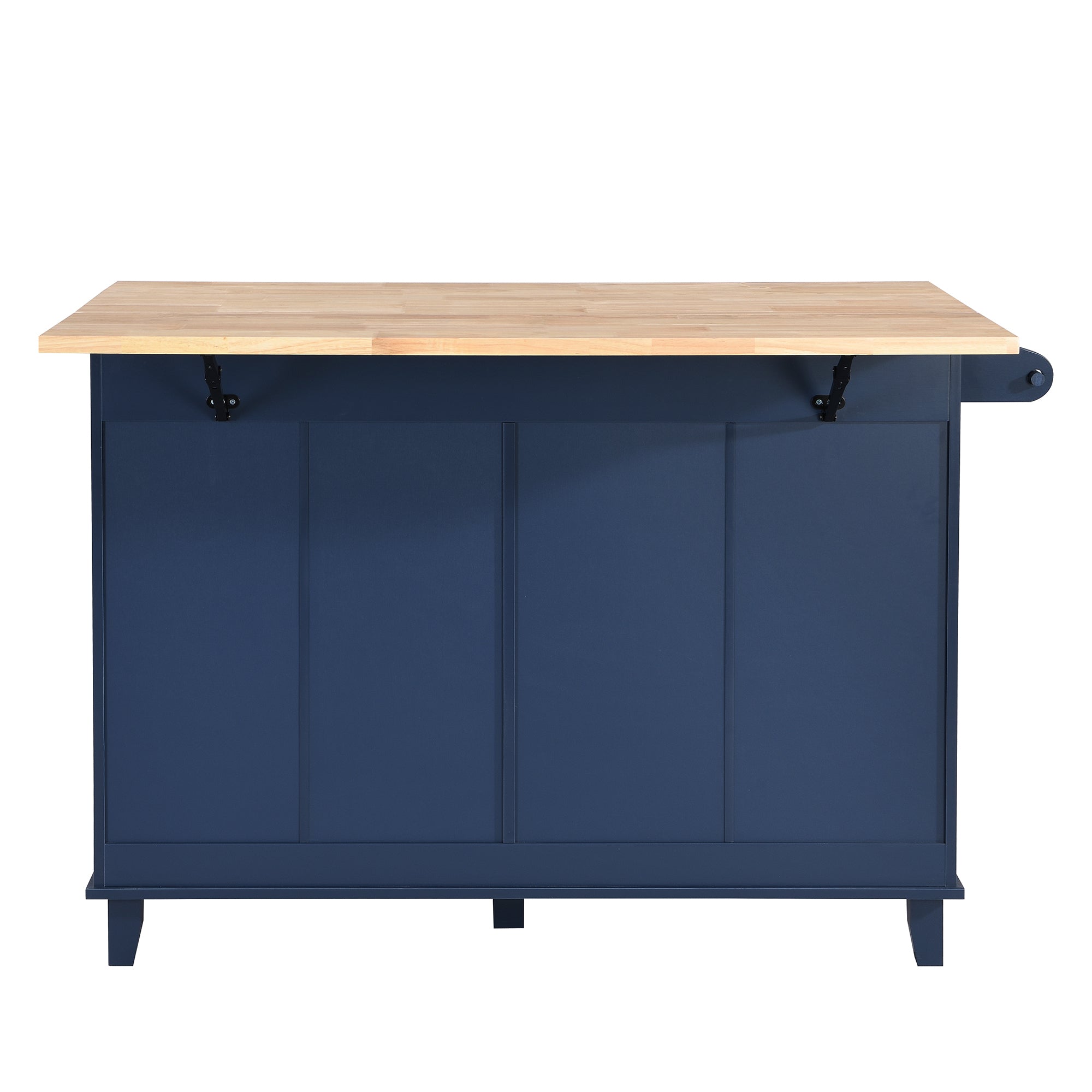 TOPMAX Farmhouse Kitchen Island Set with Drop Leaf and 2 Seatings,Dining Table Set with Storage Cabinet, Drawers and Towel Rack, Blue+Black+Brown