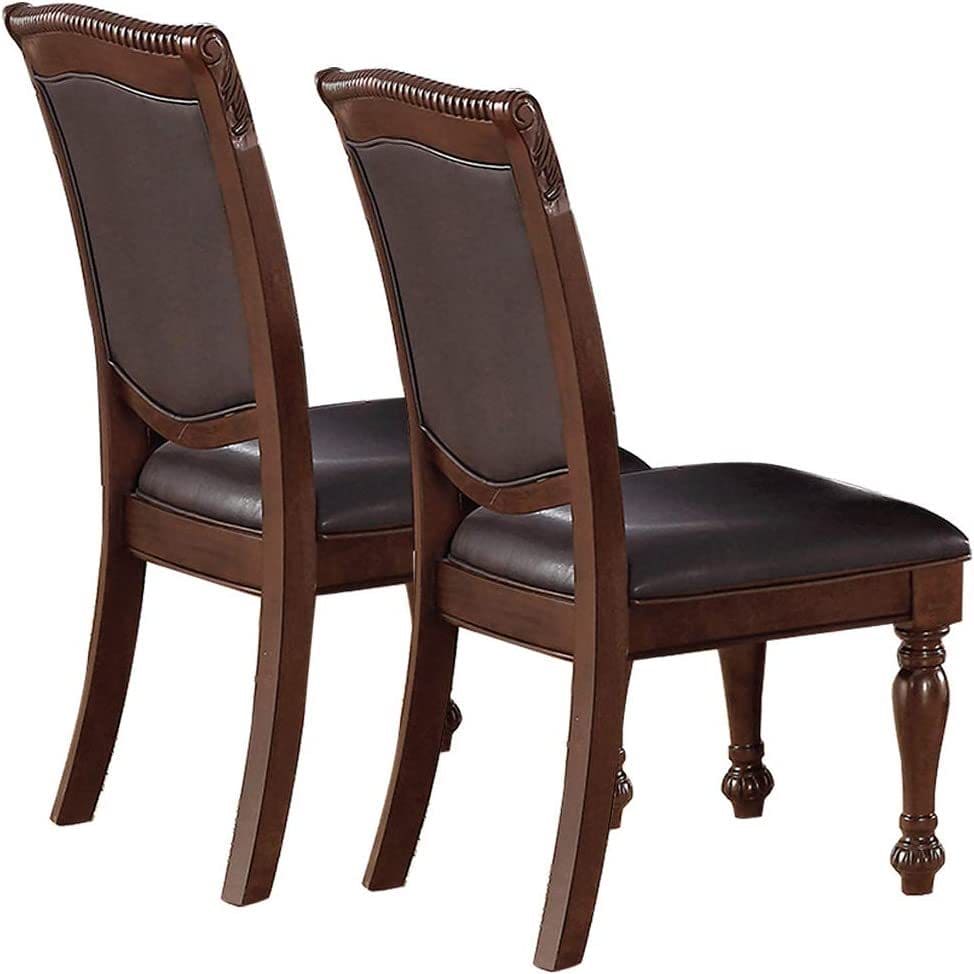 Royal Majestic Formal Set of 2 Arm Chairs Brown Color Rubberwood Dining Room Furniture Faux Leather Upholstered Seat