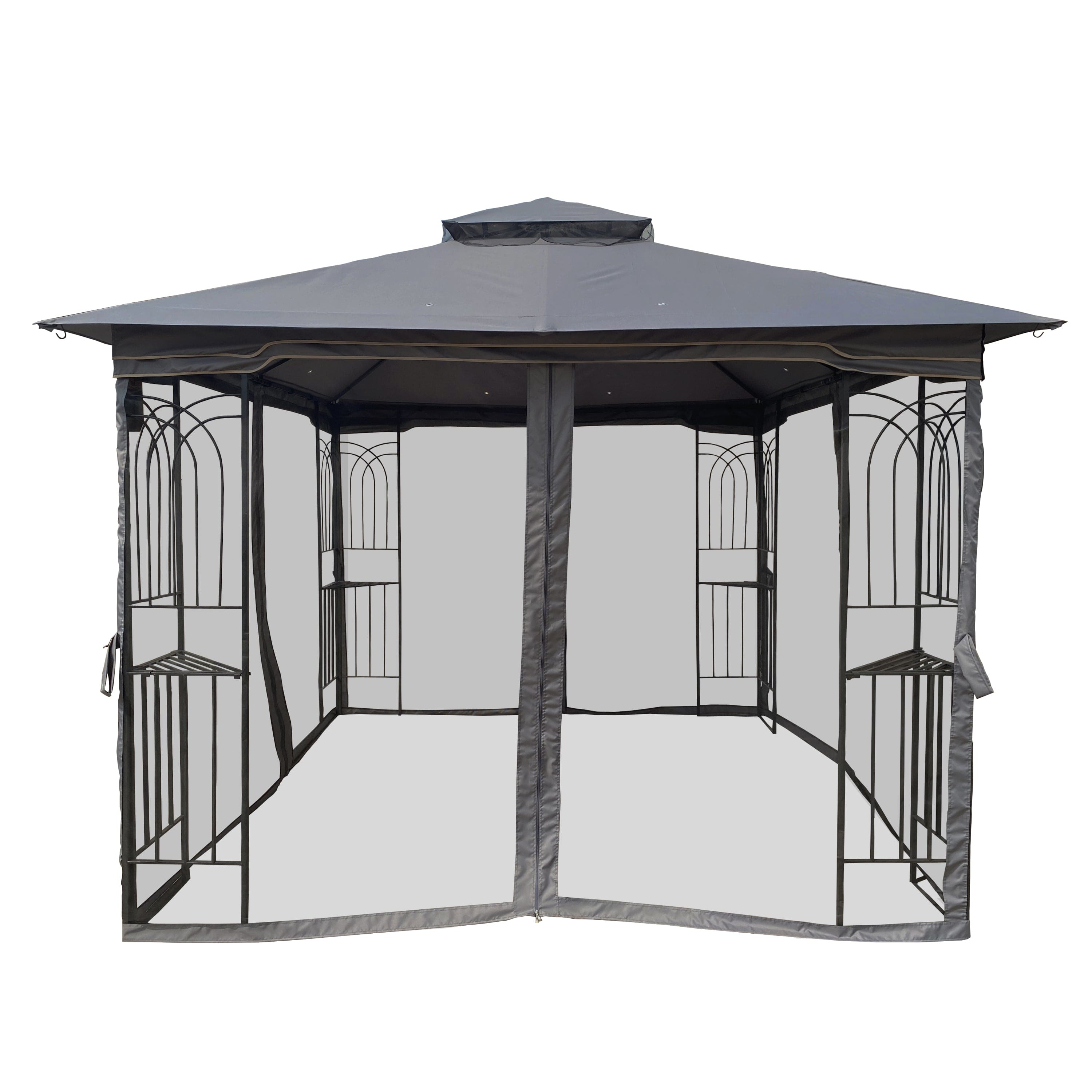 10x10 Outdoor Patio Gazebo Canopy Tent With Ventilated Double Roof And Mosquito net(Detachable Mesh Screen On All Sides),Suitable for Lawn, Garden, Backyard and Deck,Gray Top