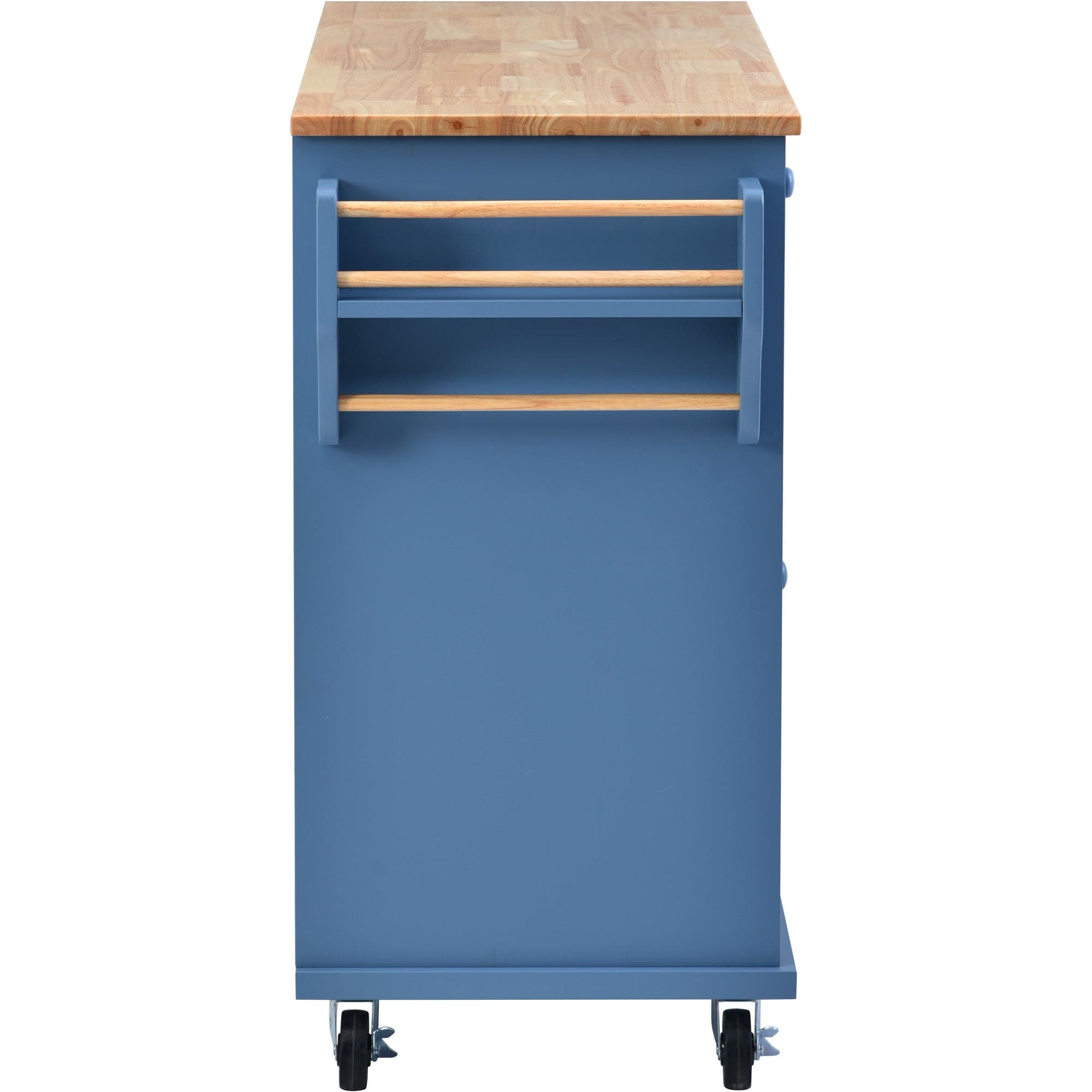 Kitchen cart with Rubber wood desktop rolling mobile kitchen island with storage and 5 draws 53 Inch length (Blue)