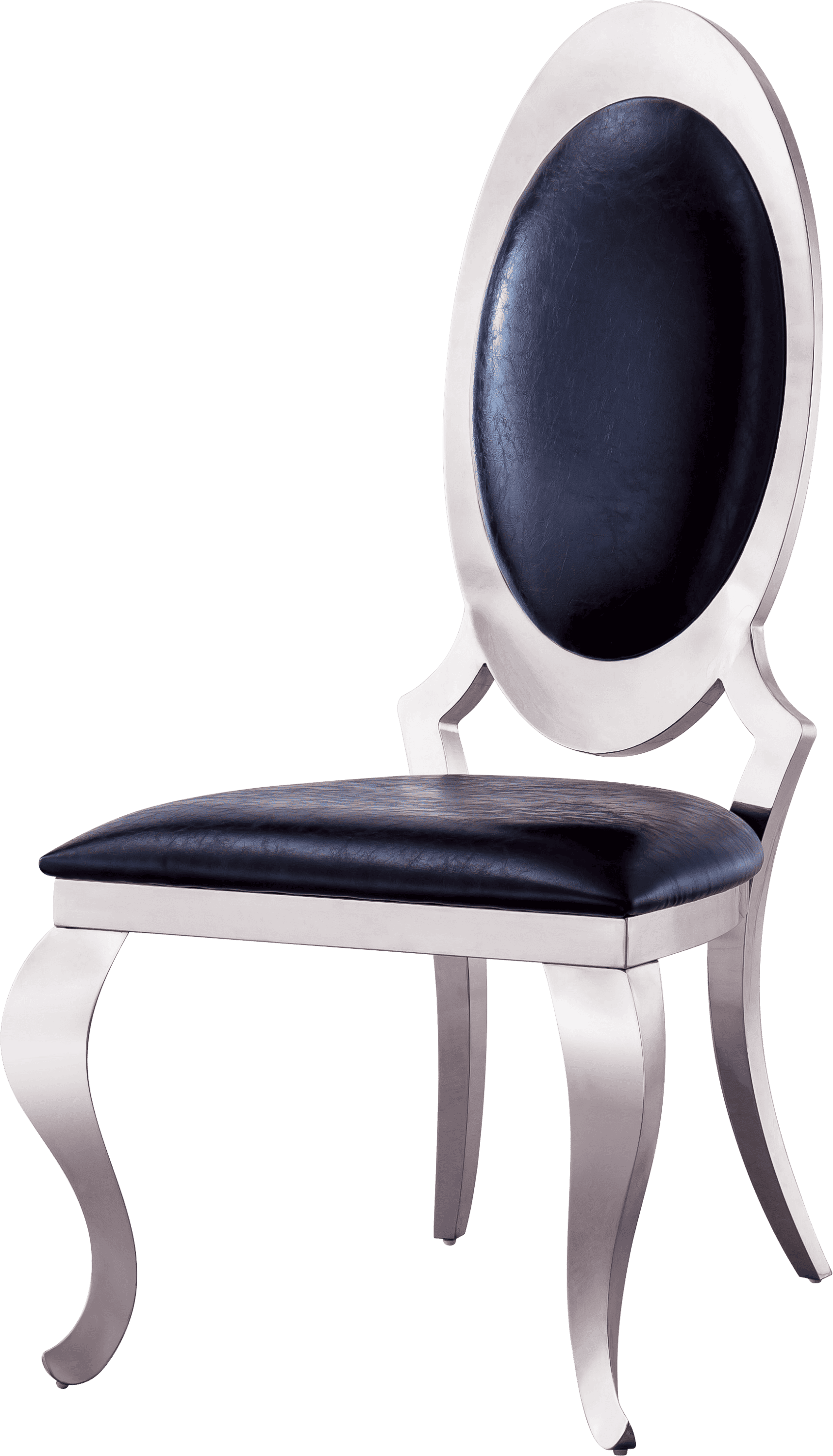 Leatherette Dining Chair with Oval Backrest Set of 2, Stainless Steel Legs