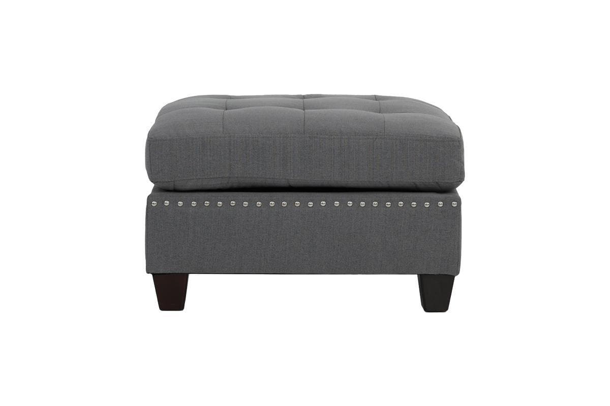 Living Room Furniture Tufted Ottoman Grey Linen Like Fabric 1pc Ottoman Cushion Nail heads Wooden Legs