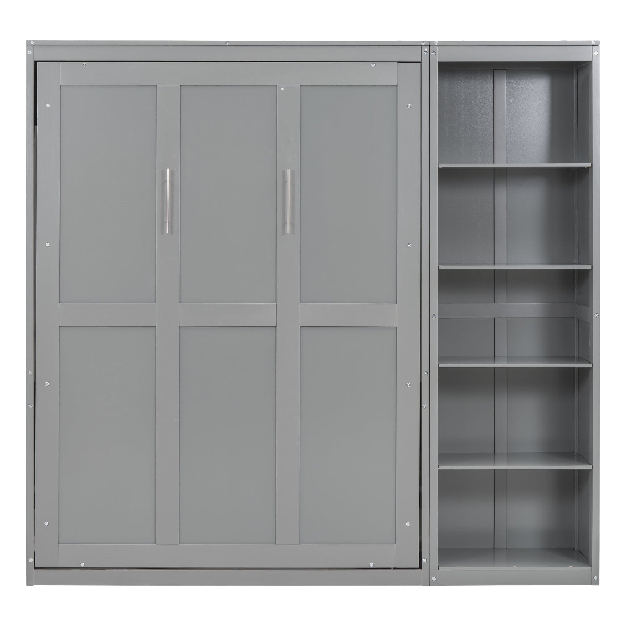 Full Size Murphy Bed Wall Bed with Shelves,Gray