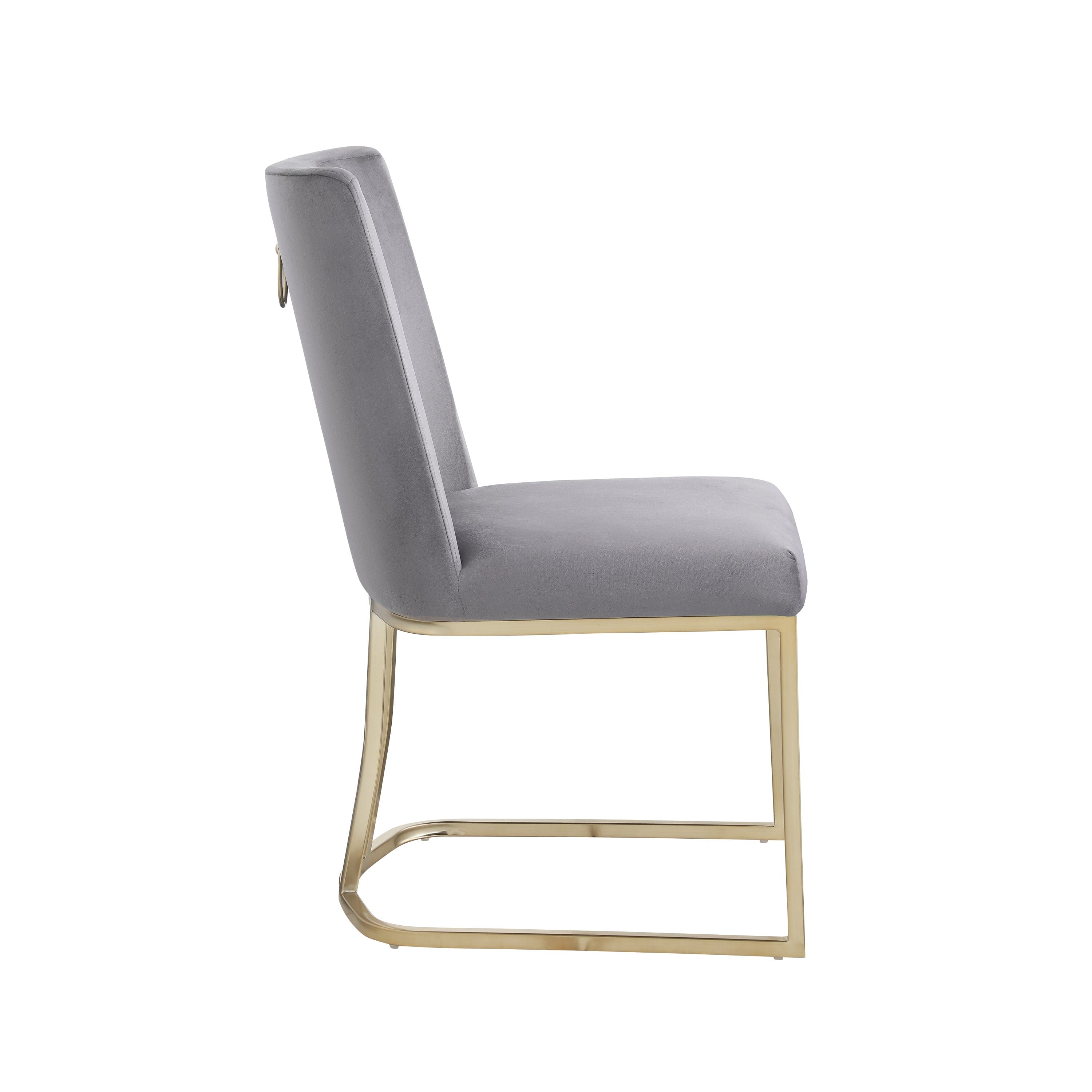 Dining Chairs, Velvet Upolstered Side Chair, Gold Metal Legs (Set of 2) - Gray