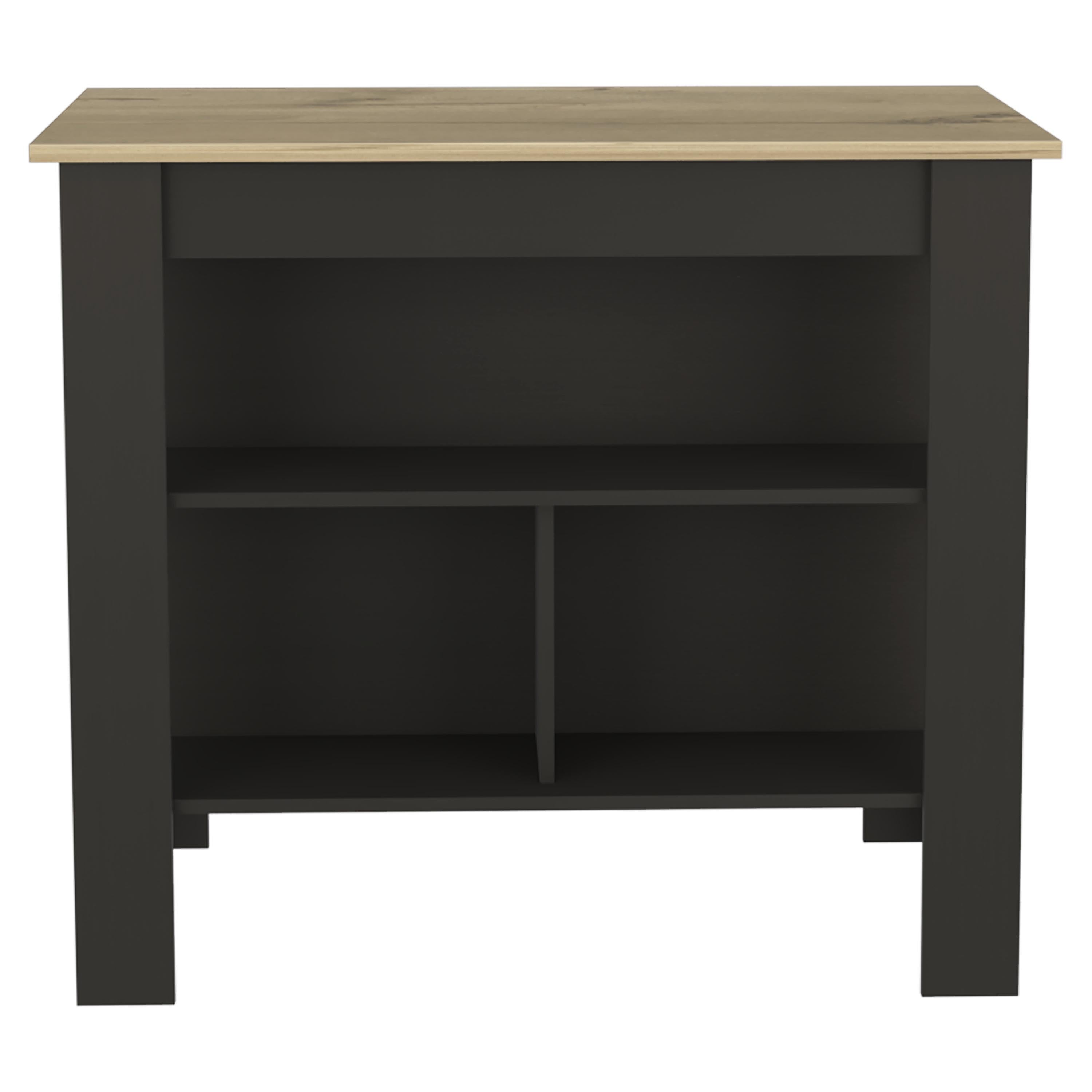 Cala Kitchen Island, Four Legs, Three Shelves  -Black / Light Oak