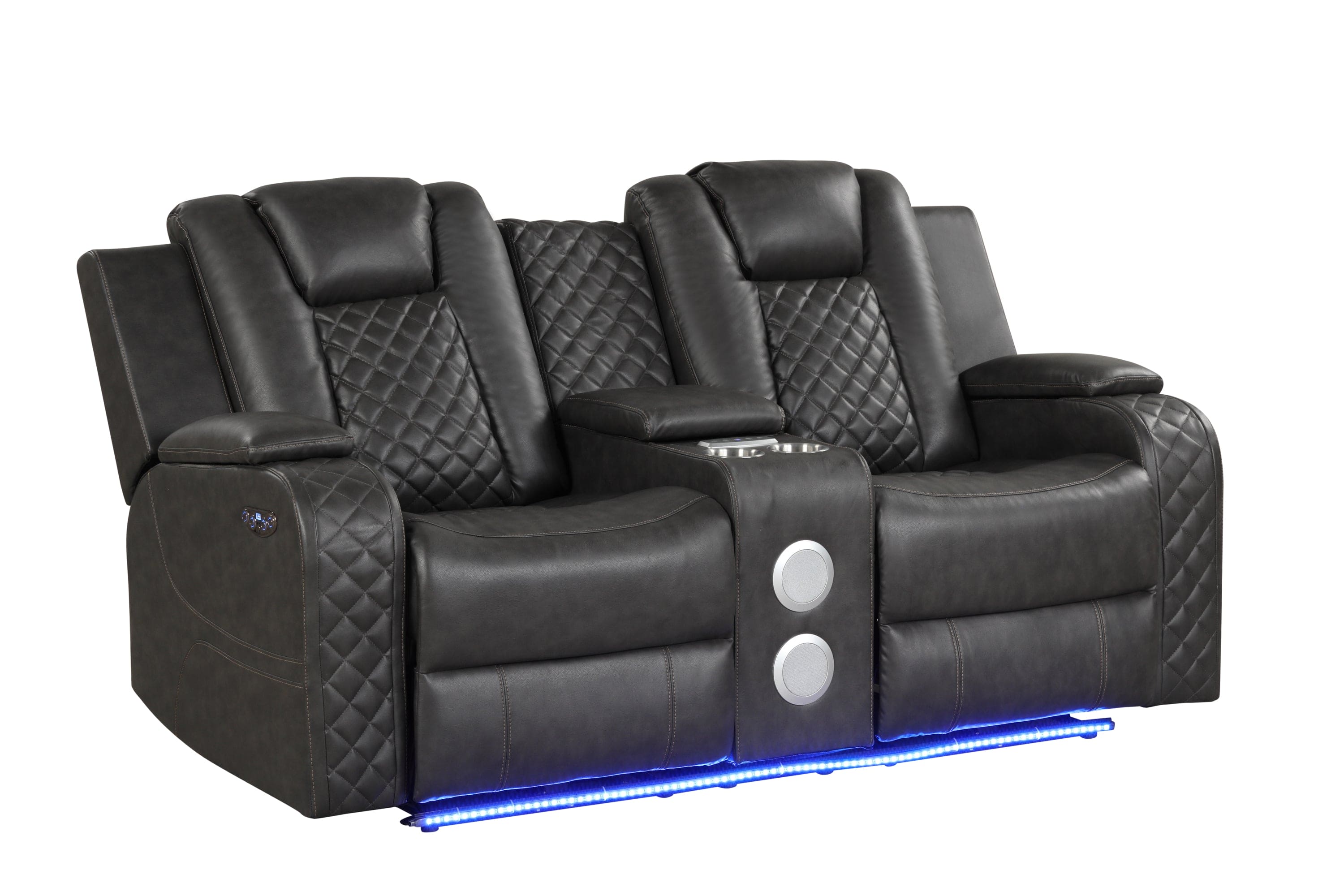 Benz LED & Power Reclining Loveseat Made With Faux Leather in Gray