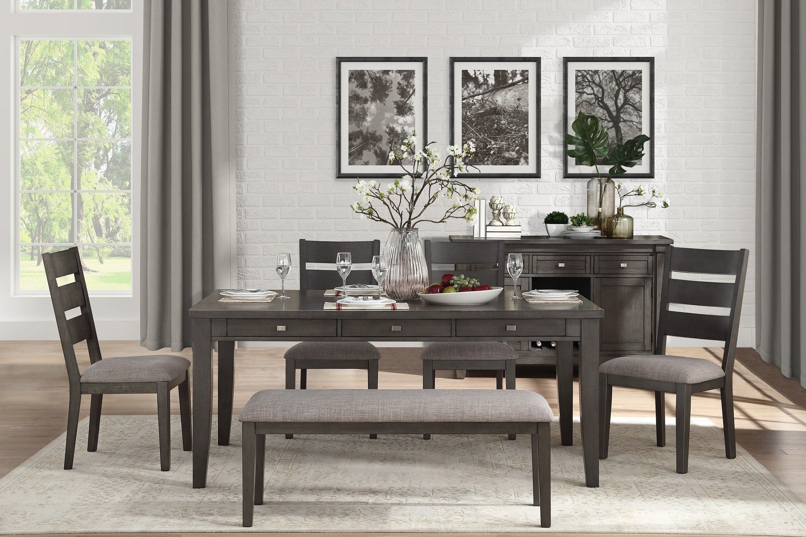 Transitional Look Gray Finish Wood Framed 1pc Bench Fabric Upholstered Seat Casual Dining Furniture