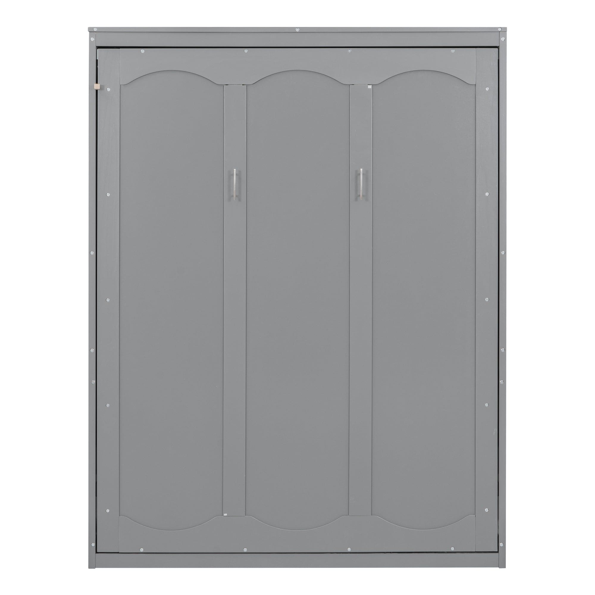 Queen Size Murphy Bed Wall Bed with Shelves,Gray