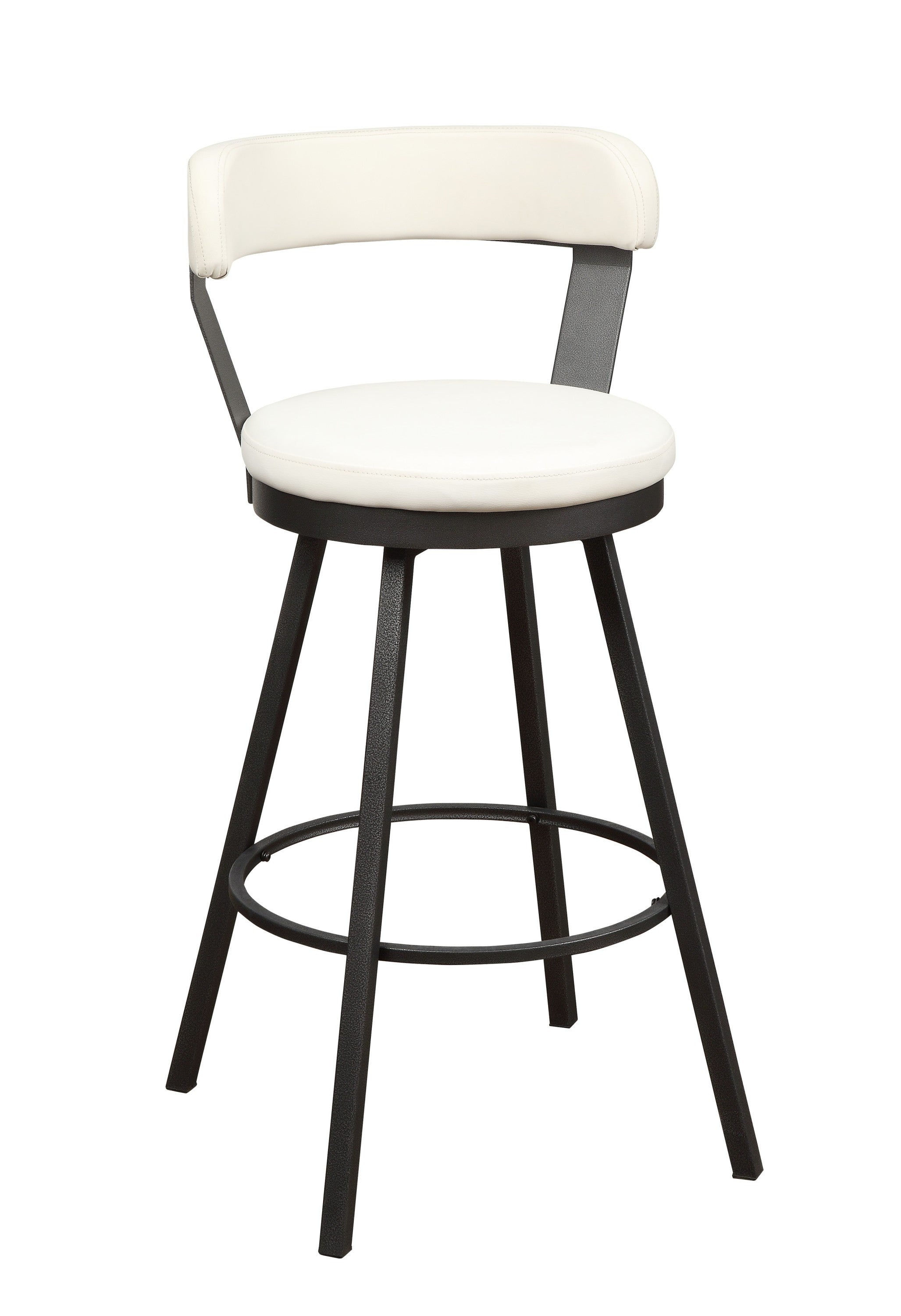 Pub Chairs 2pc Set White PU Upholstered Metal Base 29-inch Counter Height Chairs Seat 360-degree Swivel Dining Furniture