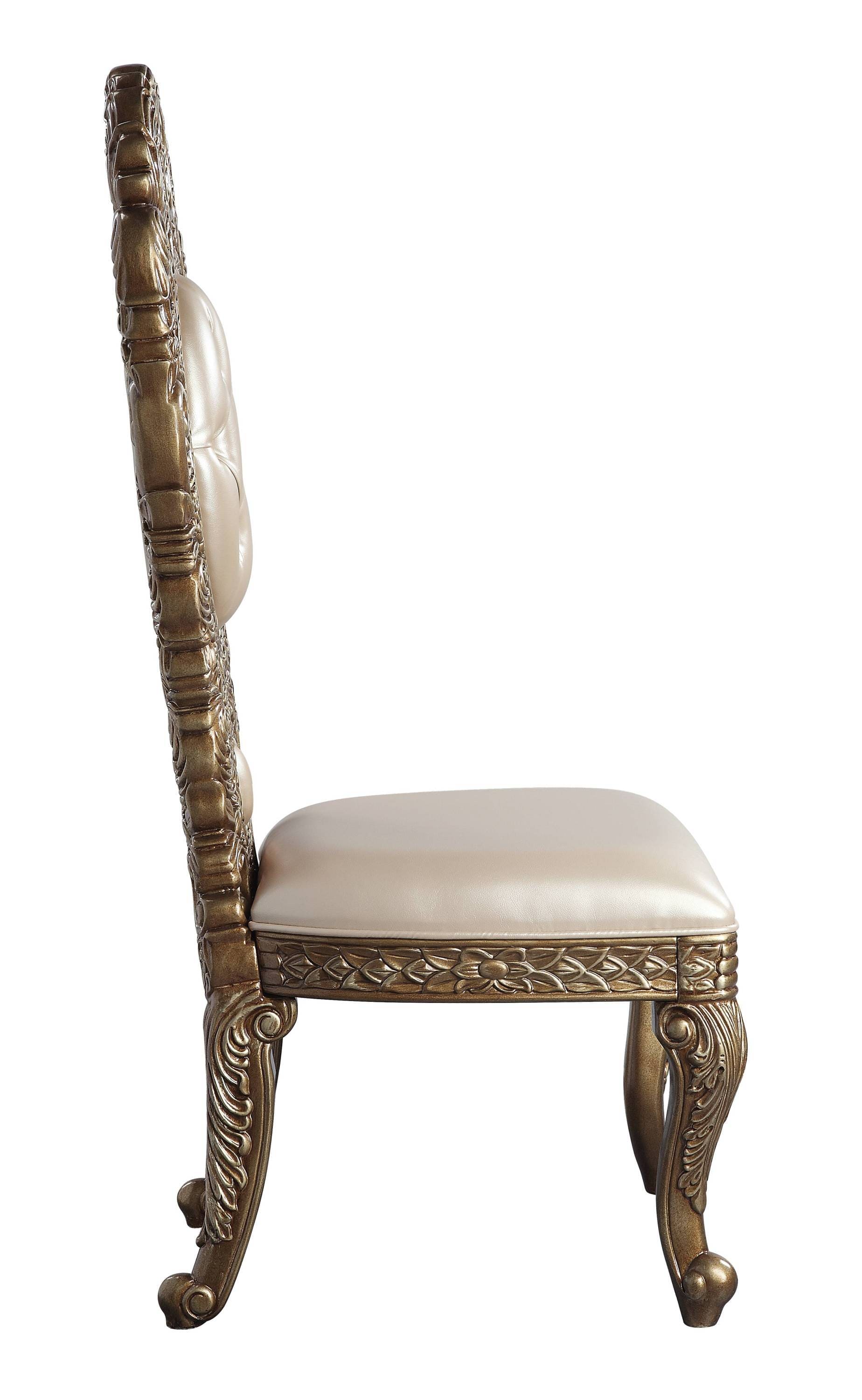 ACME Constantine Side Chair (Set-2), Synthetic Leather, Brown & Gold Finish DN00478