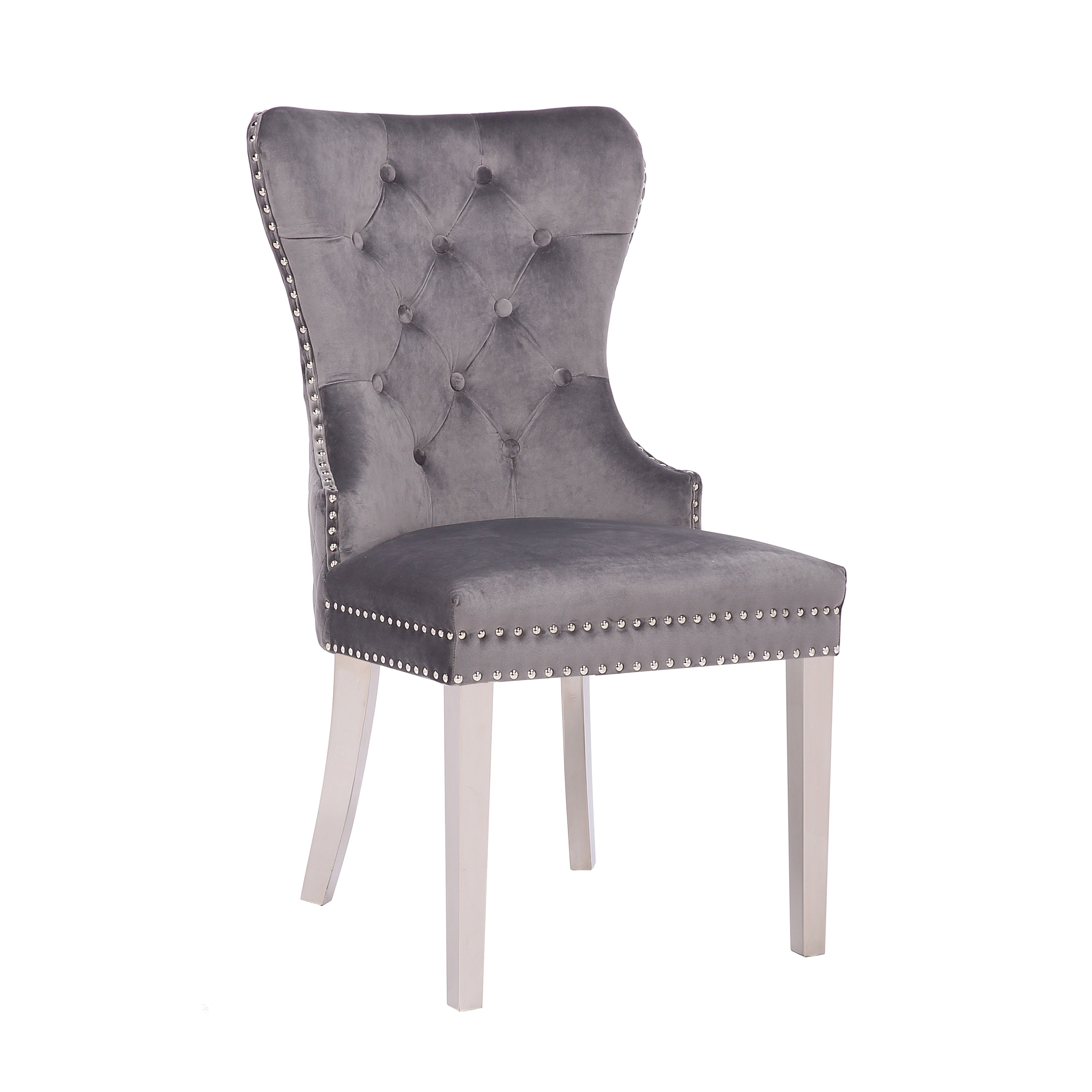 Simba Stainless Steel 2 Piece Chair Finish with Velvet Fabric in Dark Gray