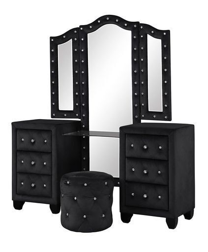 Sophia Full 5 Pc Vanity Upholstery Bedroom Set Made With Wood in Black