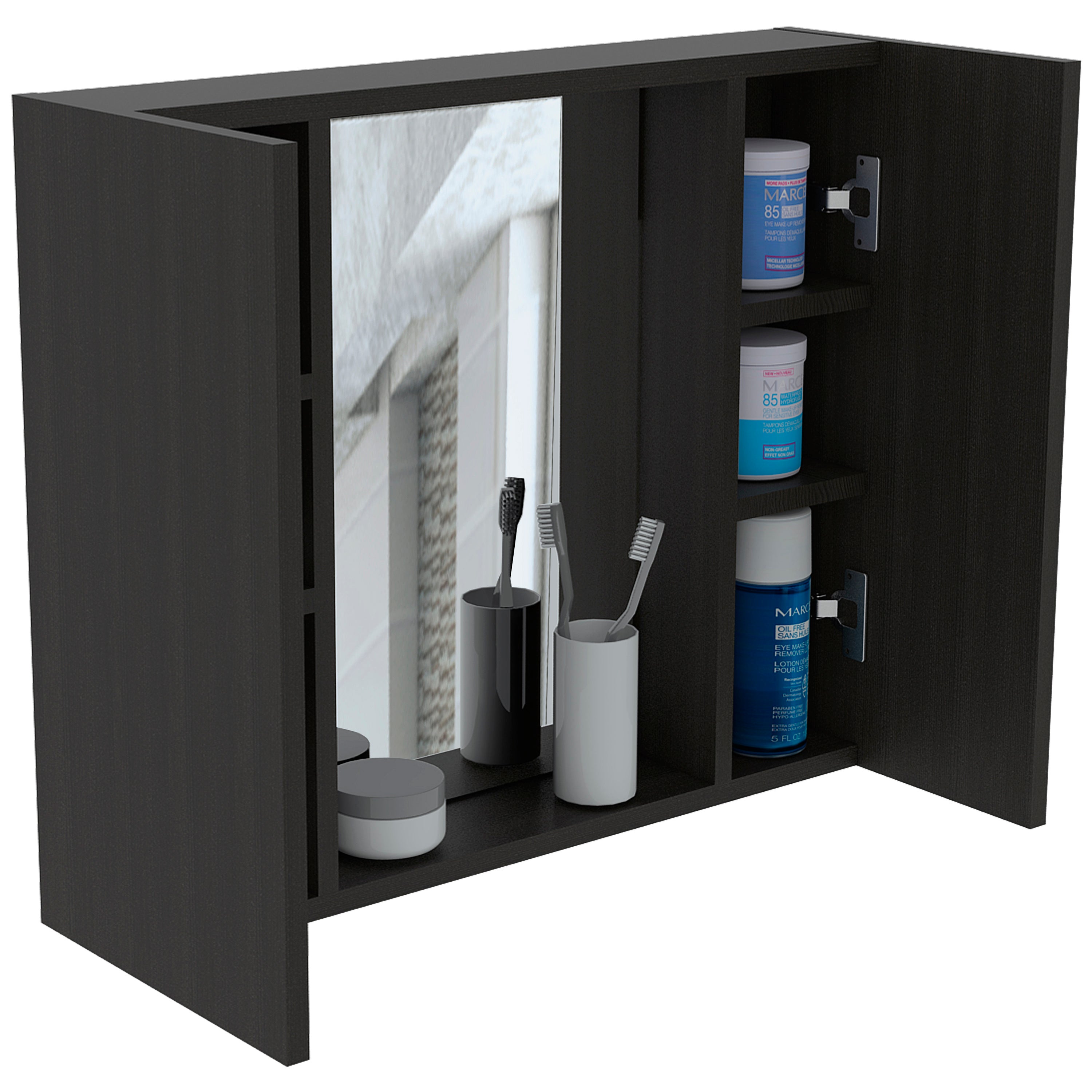 Medicine Cabinet Hops, Double Door, Mirror, One External Shelf, Black Wengue Finish